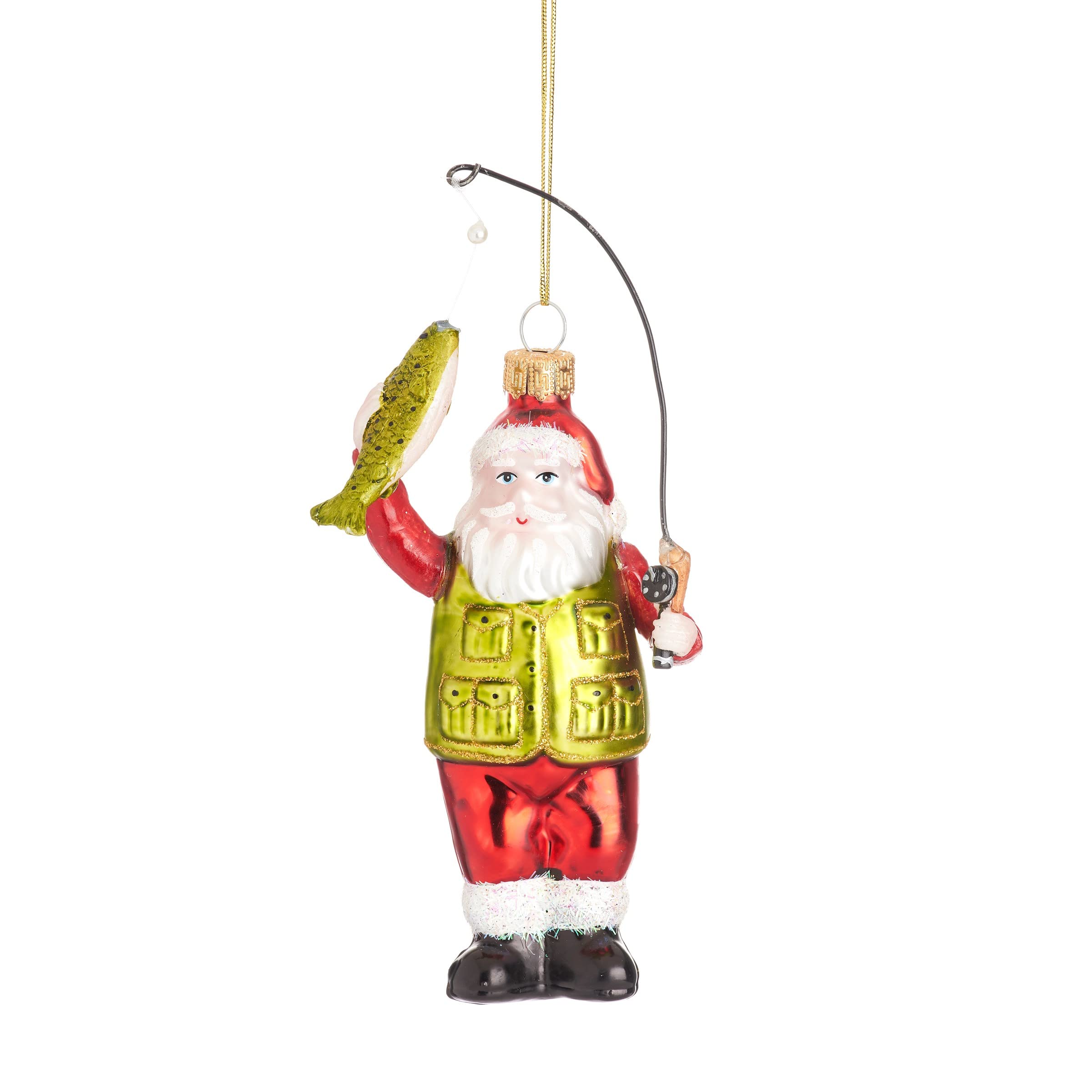 Sass & Belle Green,Red Santa Fishing Shaped Bauble