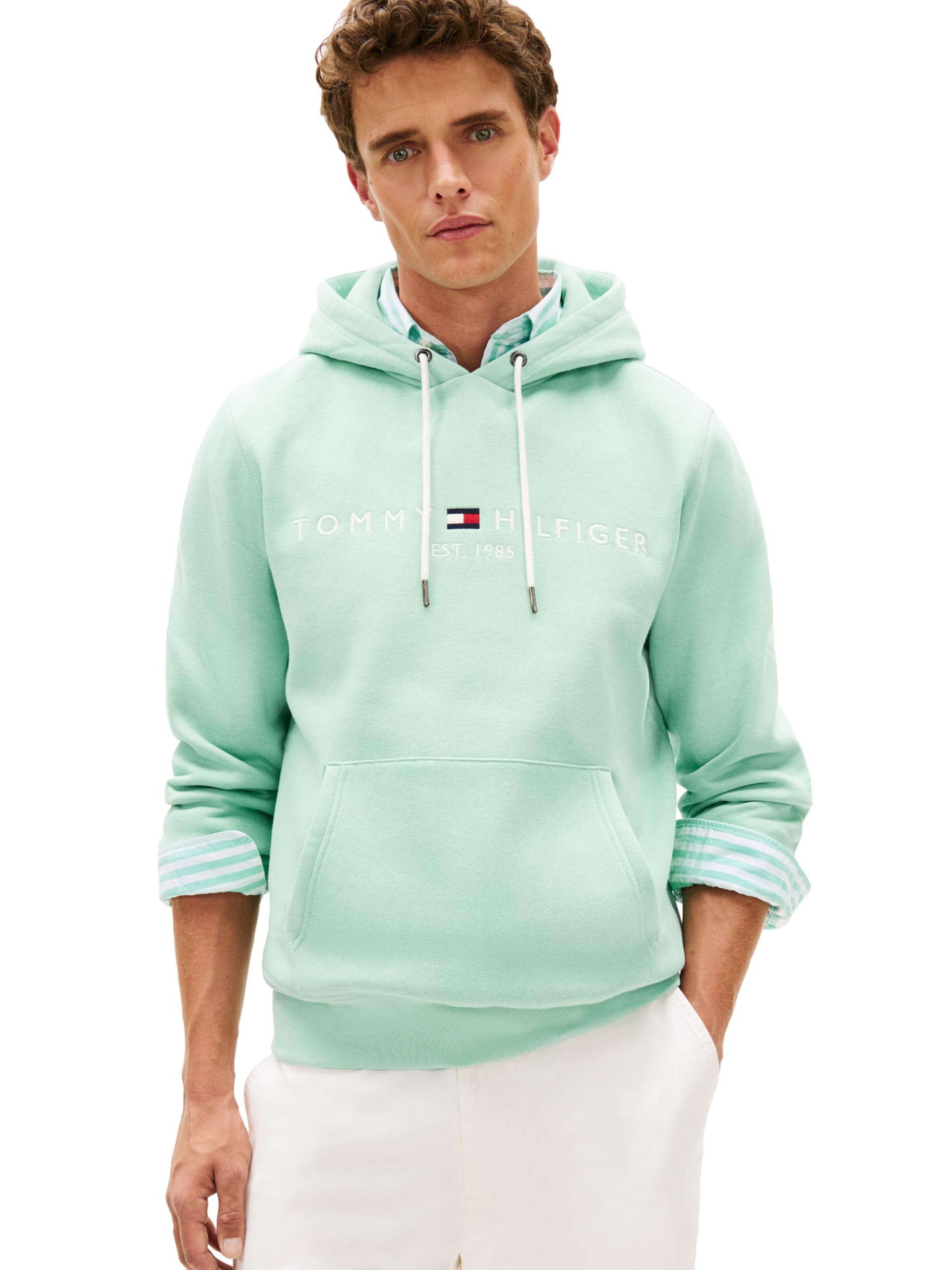 Tommy Hilfiger Men's Medium Weight Fleece Hoodie Sweatshirt With Embroidered Logo, Also Available in Big &amp; Tall
