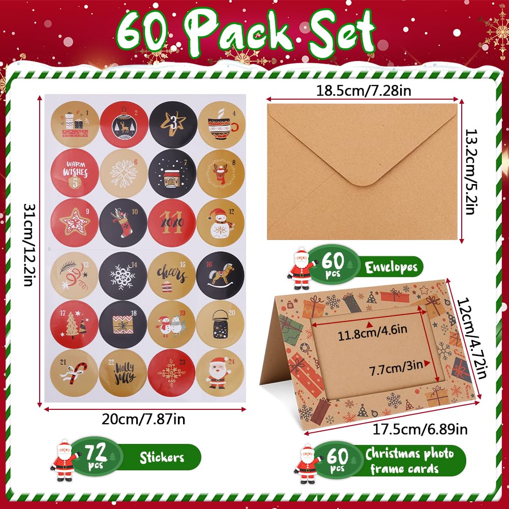 Eforcase Set mit 60 Weihnachts-Bilderrahmen, Grußkarten mit Umschlägen, Aufklebern, Weihnachtskarten, Sortiment, 10,2 x 15,2 cm, Fotoeinsatz, Bilderrahmenhalter für Weihnachten, Urlaub, Grußzubehör