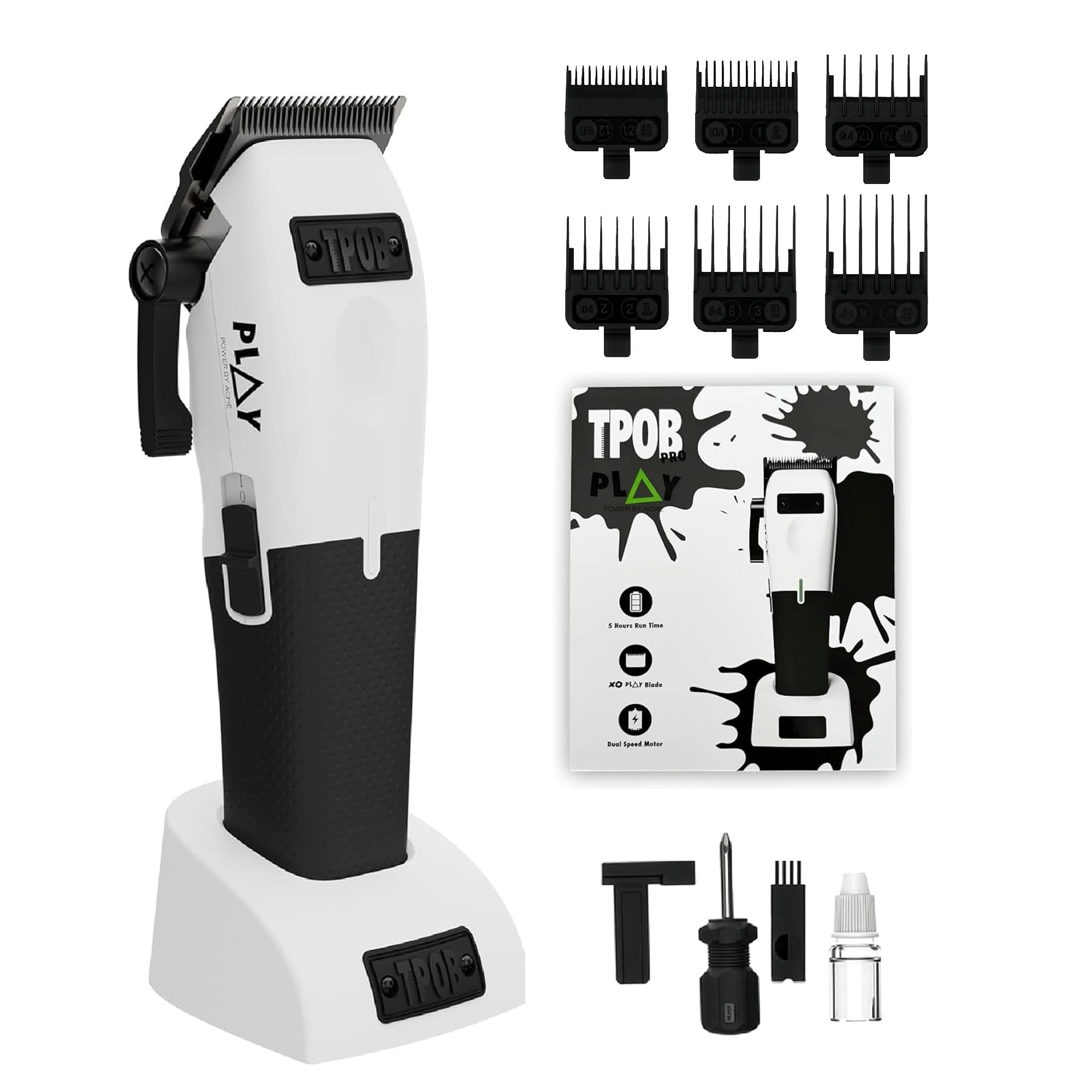 Play Barber Hair Clippers for Men 7500 RPM with Rubber Grips (White)