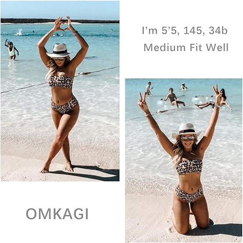 Miniatura 5 de OMKAGI Traje de baño de bikini bandeau para mujer, traje de baño atrevido con hombros descubiertos