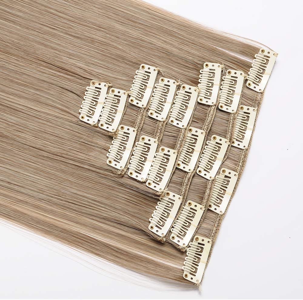 23"(58cm) SEGO Extensiones de Clip Pelo Sintético Se Ve Natural 8PCS [Arena Oscura mezcla Rubio Claro] Cabello Liso Largo Postizos Pelucas para Mujer (140g) — view 2