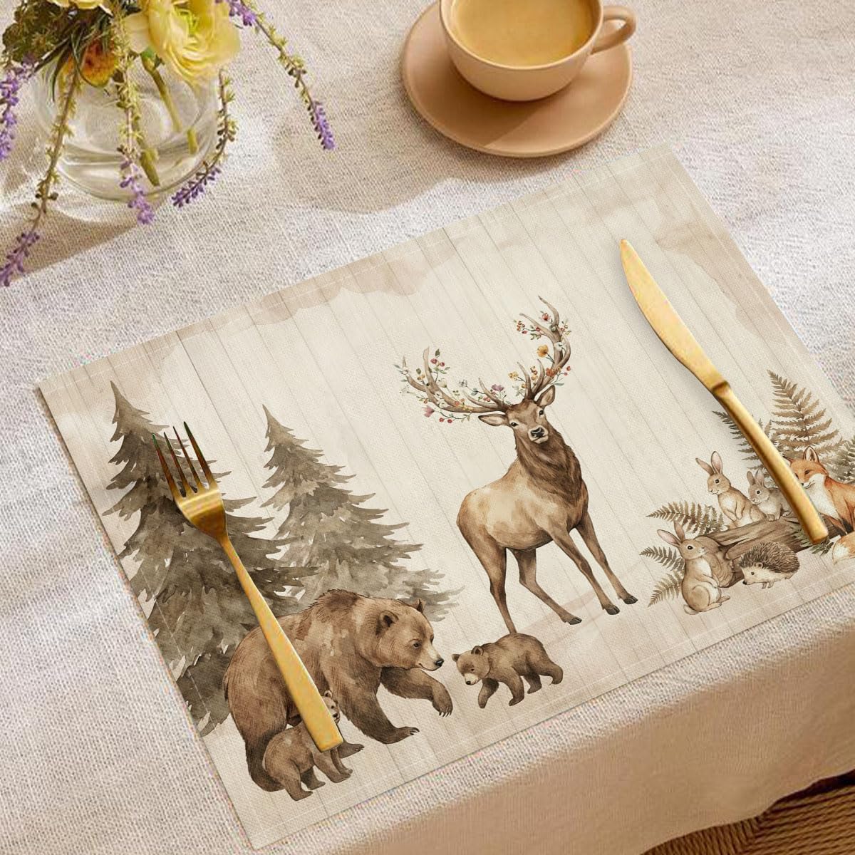 Protection table repas antidérapante et résistante à chaleur avec motif lapin