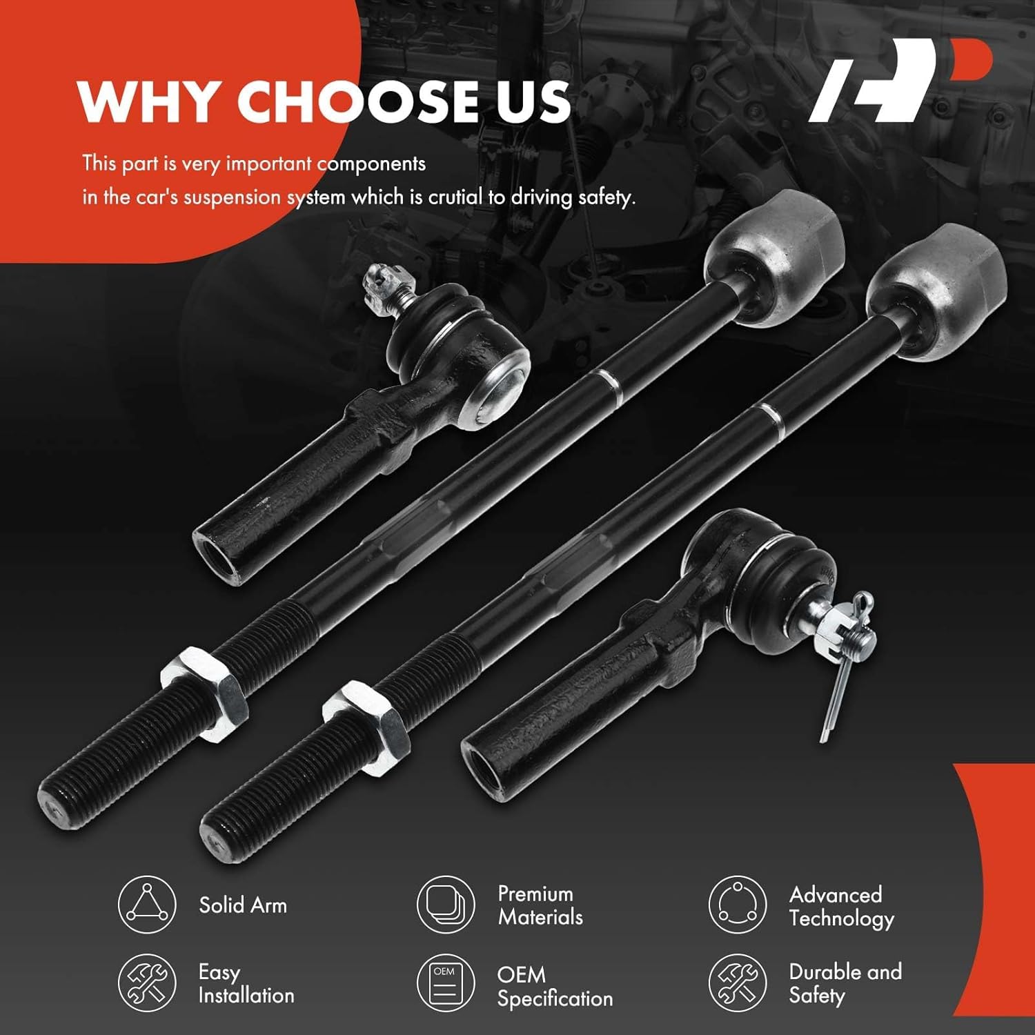 A-Premium Set of 4, Front Inner & Outer Tie Rod End Kit, Compatible with Nissan Quest 1993-2002, Mercury Villager 1993-2002