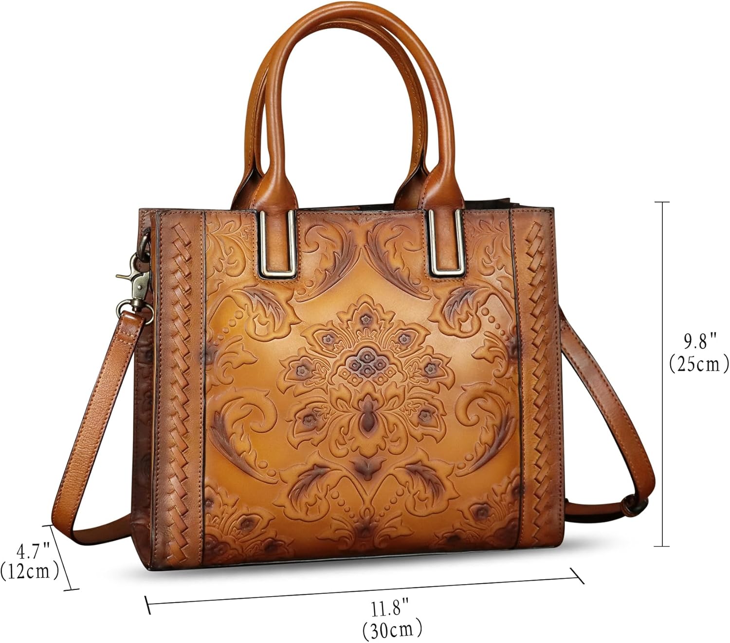Genuine Leather Satchel for Women Embossed Handbag Top Handle Bags Handmade Purse Crossbody Tote Shoulder Bag - Image 4