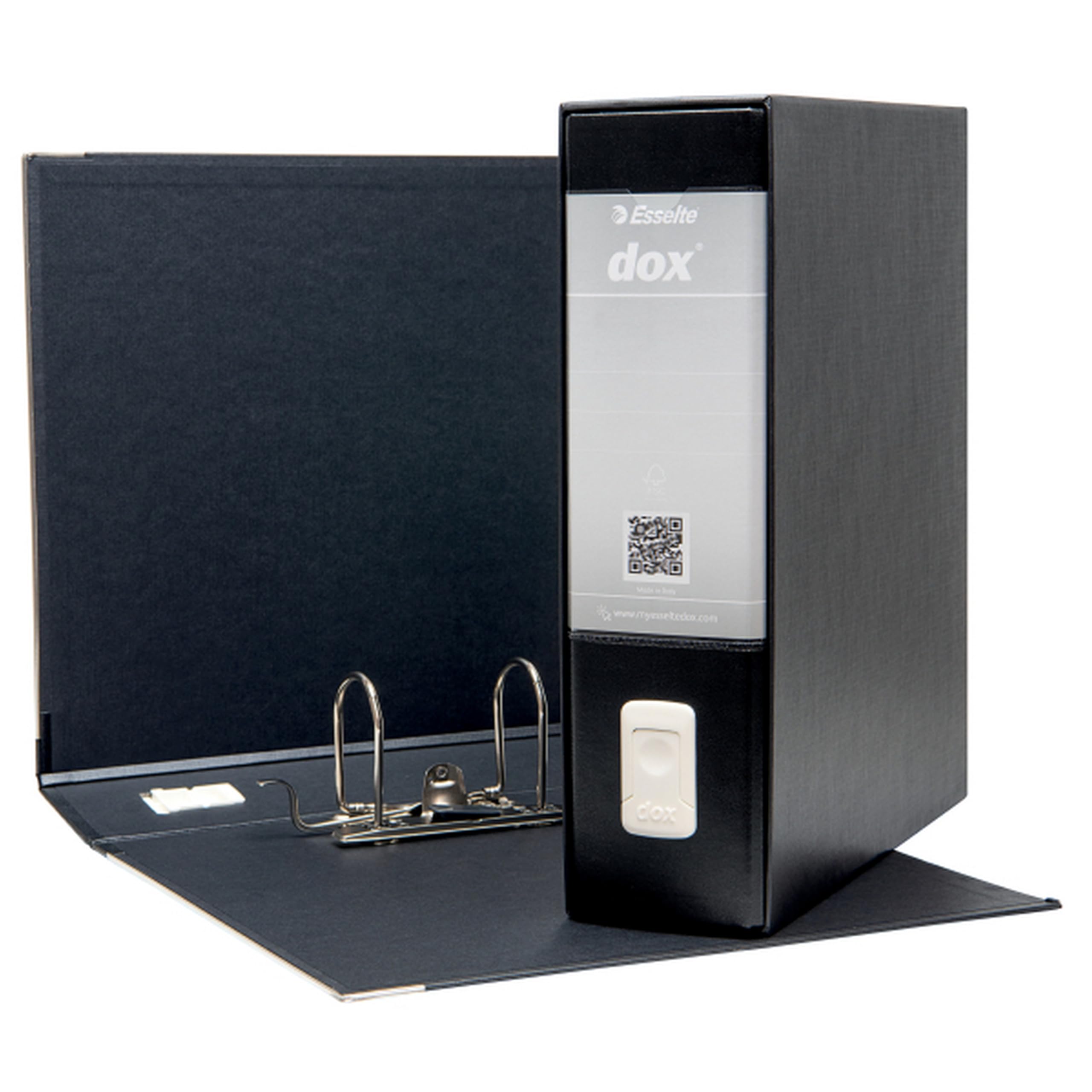 Esselte DOX 1 - 6 Registratori con custodia A4 e meccanismo a leva, Raccoglitori con leva formato Commerciale (23x30cm) con Dorso da 8 cm, Nero, 85 x 315 x 288 mm, Conf.da 6 pezzi, D26110