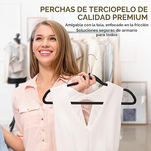 Miniatura 5 de Techzoo 50 unidades de perchas de terciopelo de alta calidad ultra finas antideslizantes para adultos de fieltro que ahorran espacio para armario