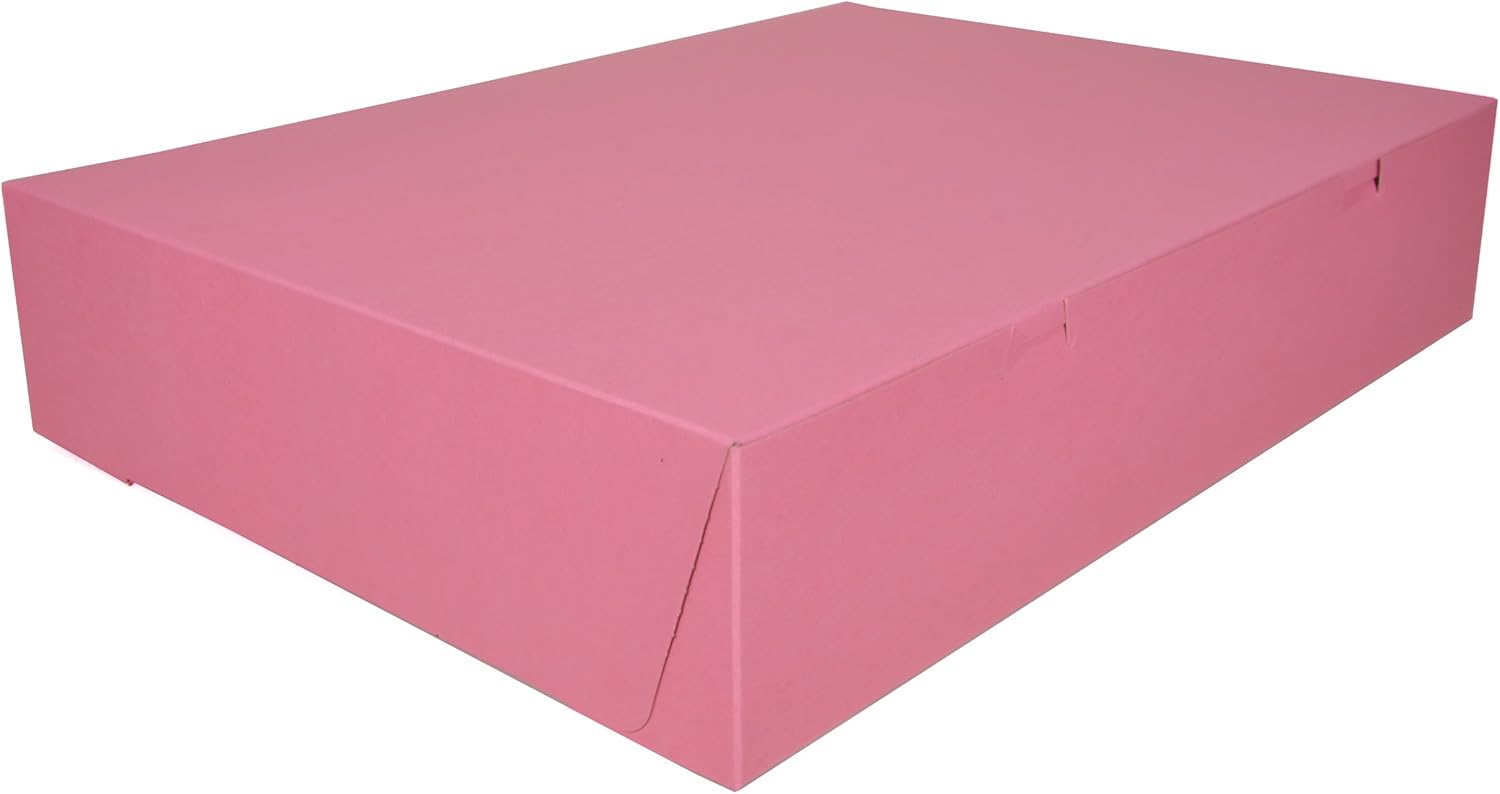 SCT Pink One-Piece Non-Window Bakery Box, 20 x 14.5 x 4, Pink, Paper, 50/Carton
