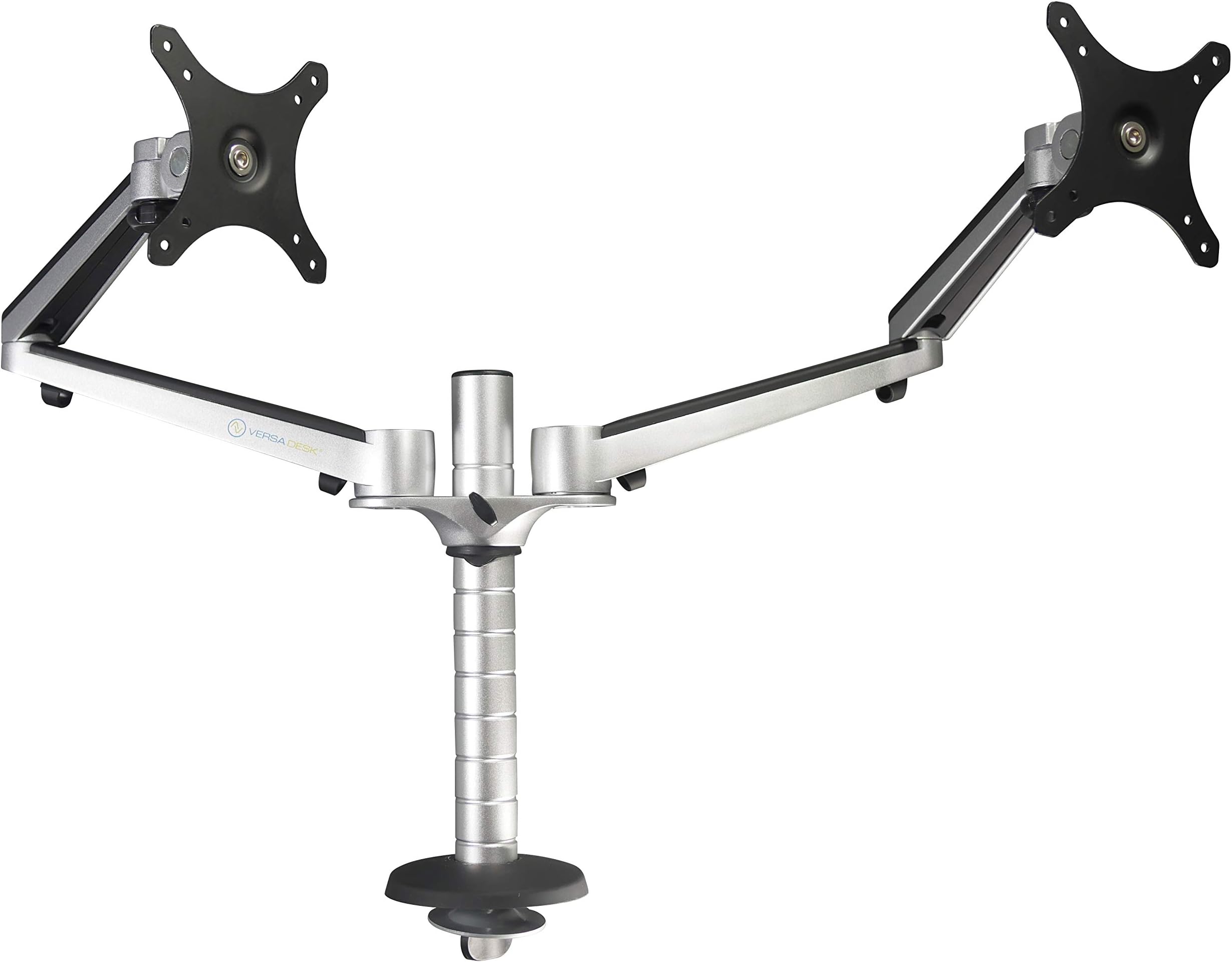VersaDesk Omniview Dual Monitor Arm - Black, Universal mounting Bracket, Aluminum Alloy Frame, Integrated Cable Management, 360 Degree Rotation Range, 180 Degree Swivel Range