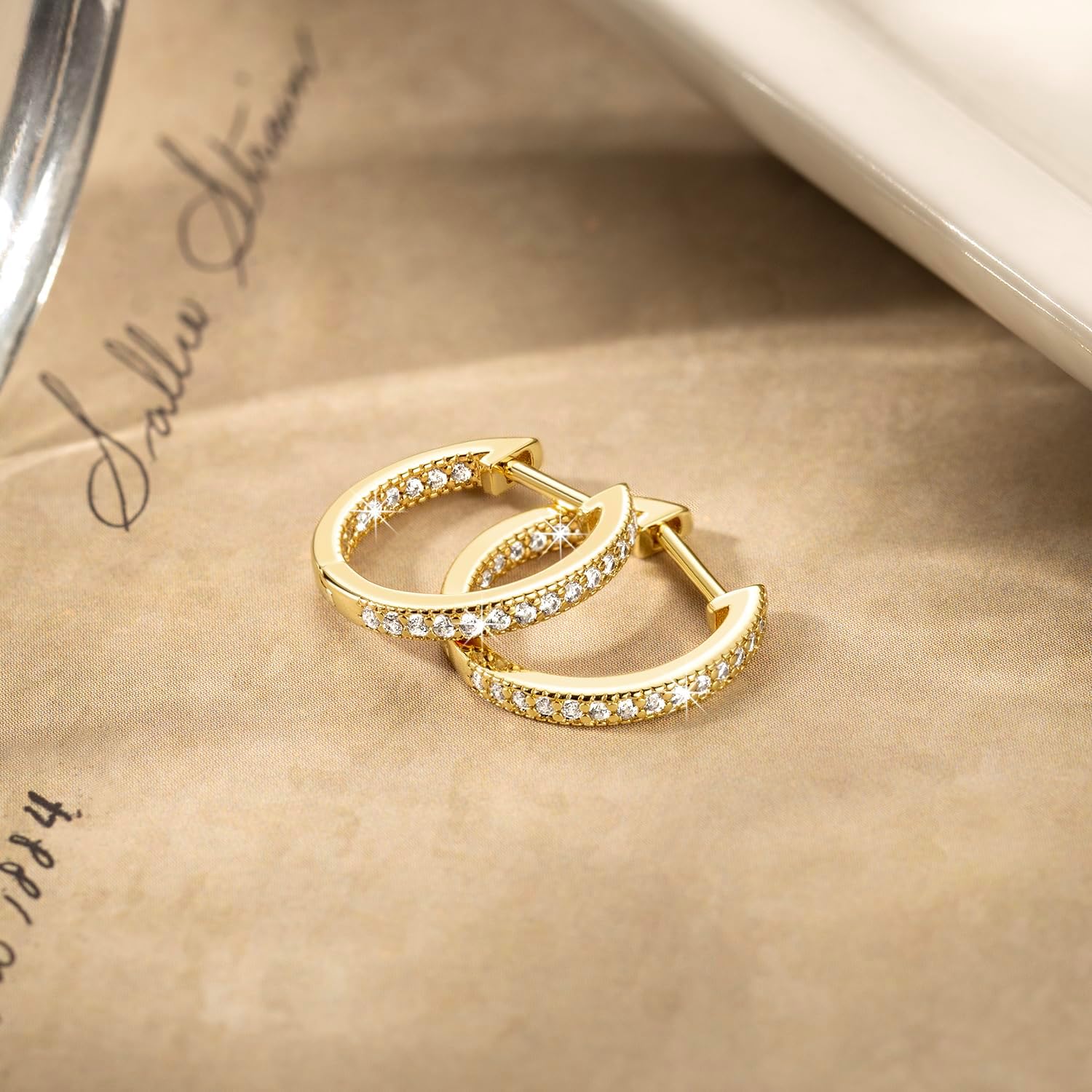 Gold Earrings 14K Gold Earrings For Women Trendy Inside-out Cubic Zirconia Huggie Tiny Small Hoop Earring For Womens Earring Stylish Huggie For Women 14MM - Image 4