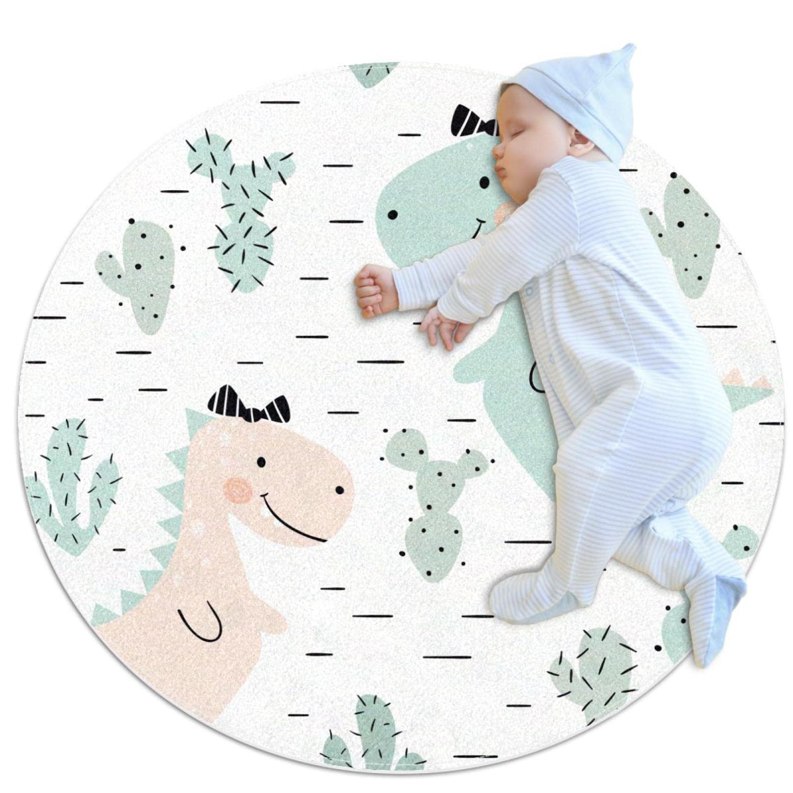Tapis de sol circulaire anti-glisse dinosaures pour sécuriser les jeux au salon