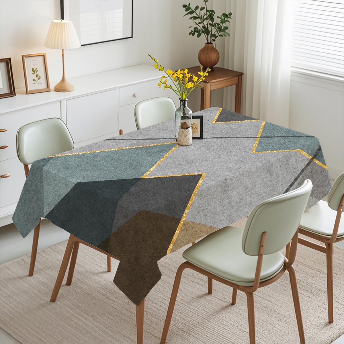 Mantel Antimanchas 240x140 Retro Gris Dorado Mantel Tela Poliéster Impermeable Lavable Manteles de Mesa Rectangular para Interior y Exterior Casa Comedor Cocina Fiesta