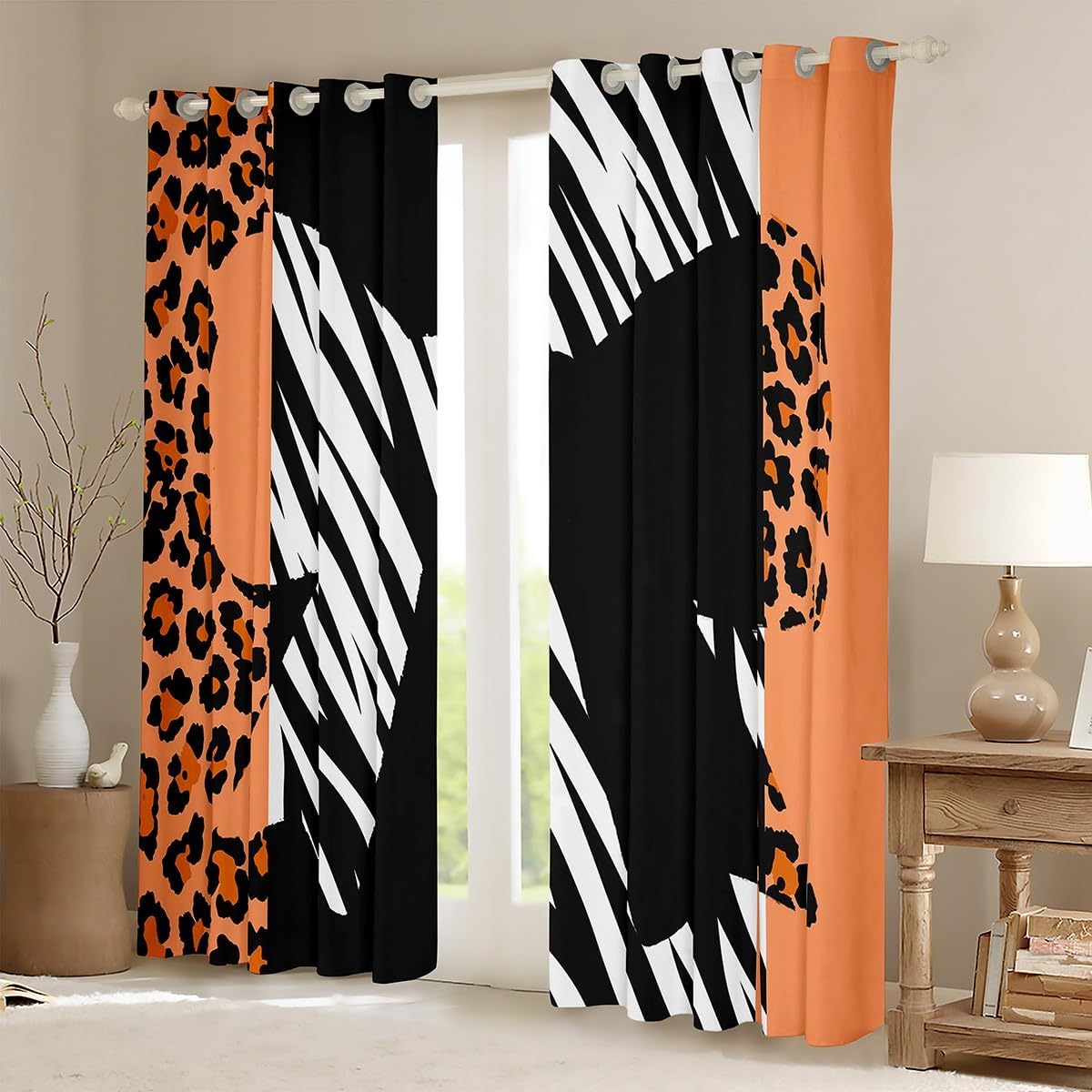 Leopard Bow Curtains 42Wx84L,Cute Bowknot Princess Style Windows Drapes Block 30%-50% Light,Chic Orange Zebra Cheetah Fur Print Stripes Safari Grommet Window Treatment,2 Panels