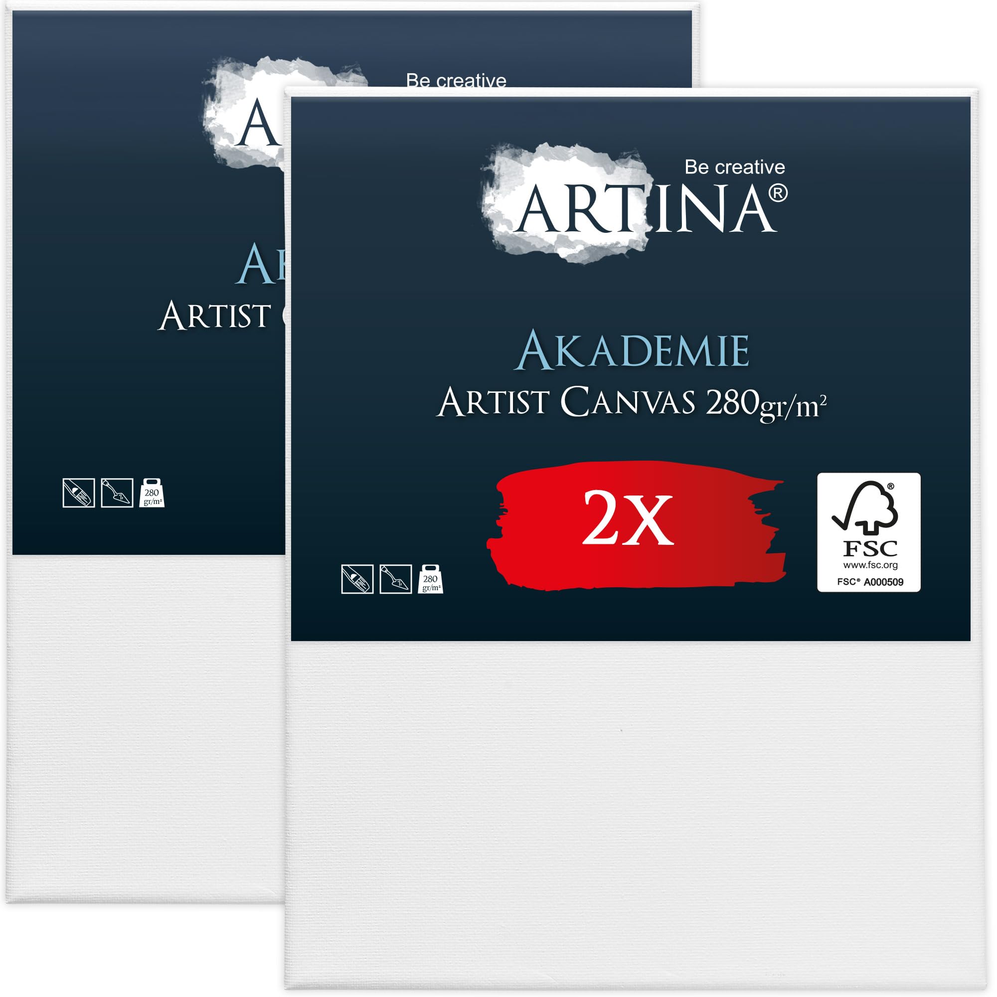 Artina Set de 2 Lienzos para Pintar Grandes 80x100 cm – 100% Algodón 280g/m² – Lienzo Blanco para Pintar con Bastidores de Madera FSC® Canvas Lienzo para Pintar – Akademie