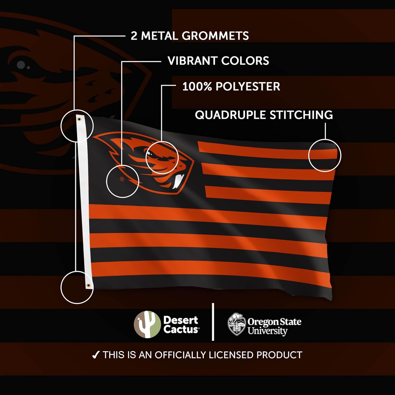 Desert Cactus Oregon State University Flag OSU Beavers Banners 100% Polyester Indoor Outdoor 3x5 feet Flags (Nation) - Image 4