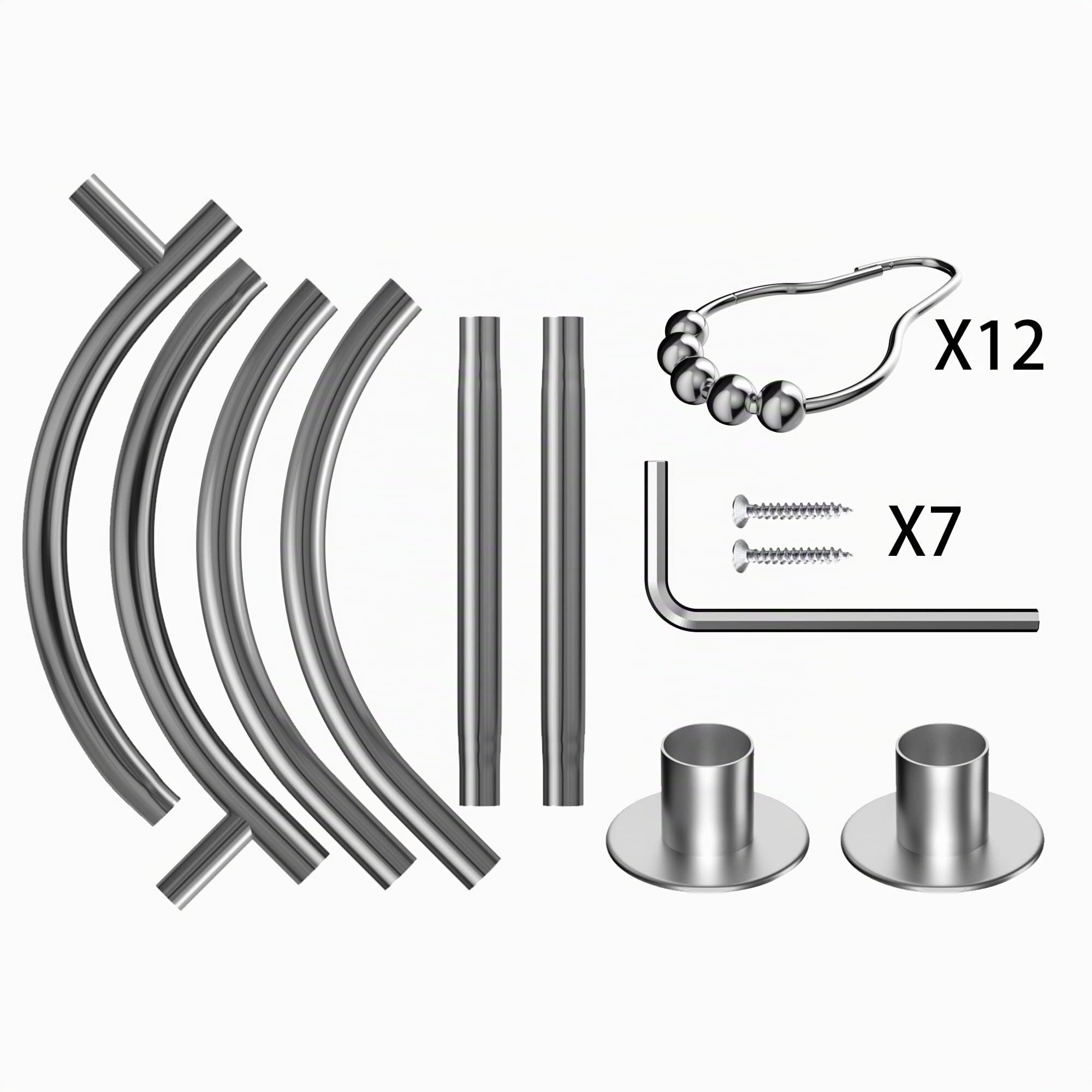 Anneau de tringle à rideau de douche en alliage d'aluminium ovale de forme carrée pour baignoire à pieds - Baignoire autoportante (Argent : L 140 cm, l 63,5 cm)
