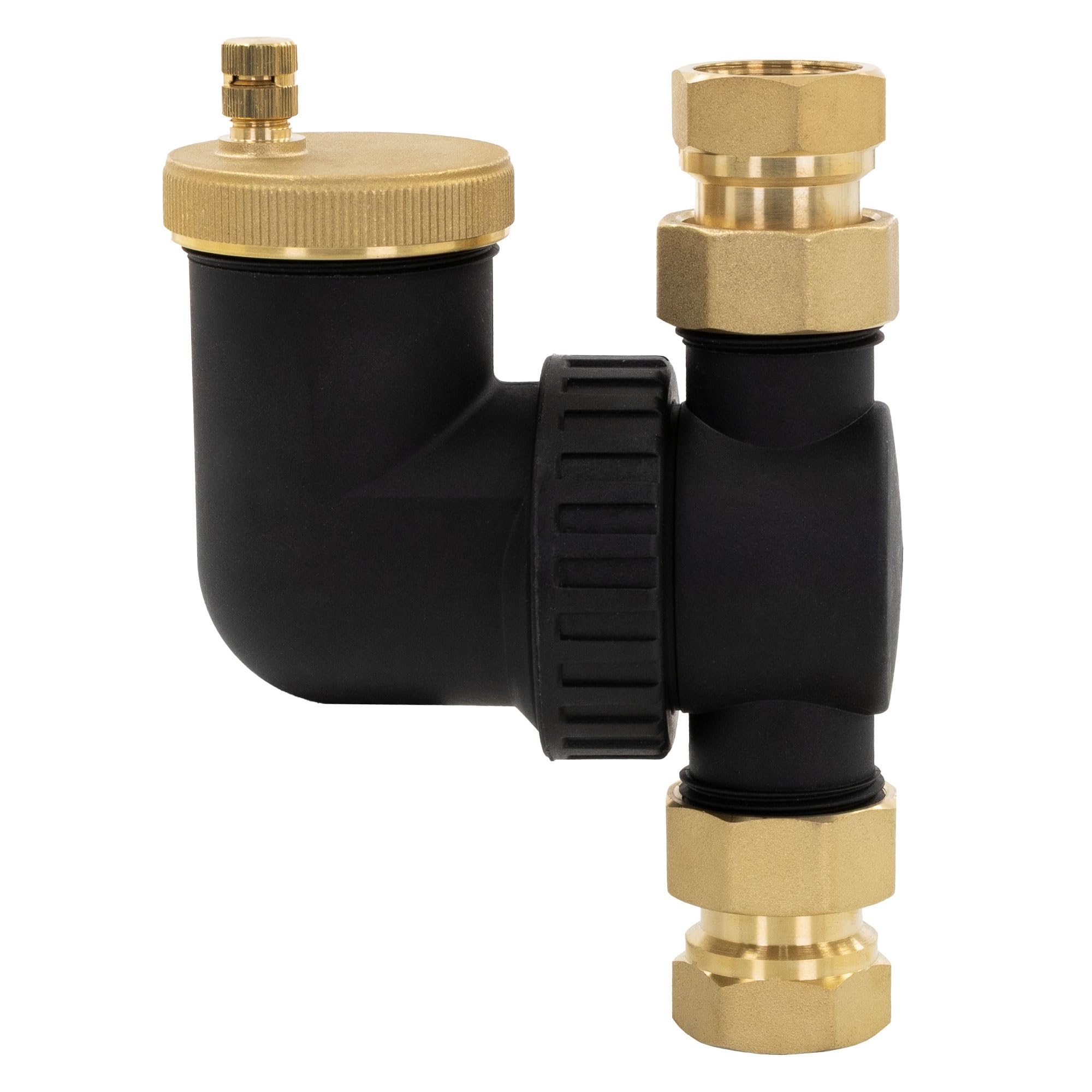 LuxeBath Separatore d'Aria ad Acqua Calda con Valvola di Sfiato Automatica Filtro per Tubazione di Mandata, Montabile in Orizzontale e in Verticale Corpo in Plastica, Raccordi in Ottone