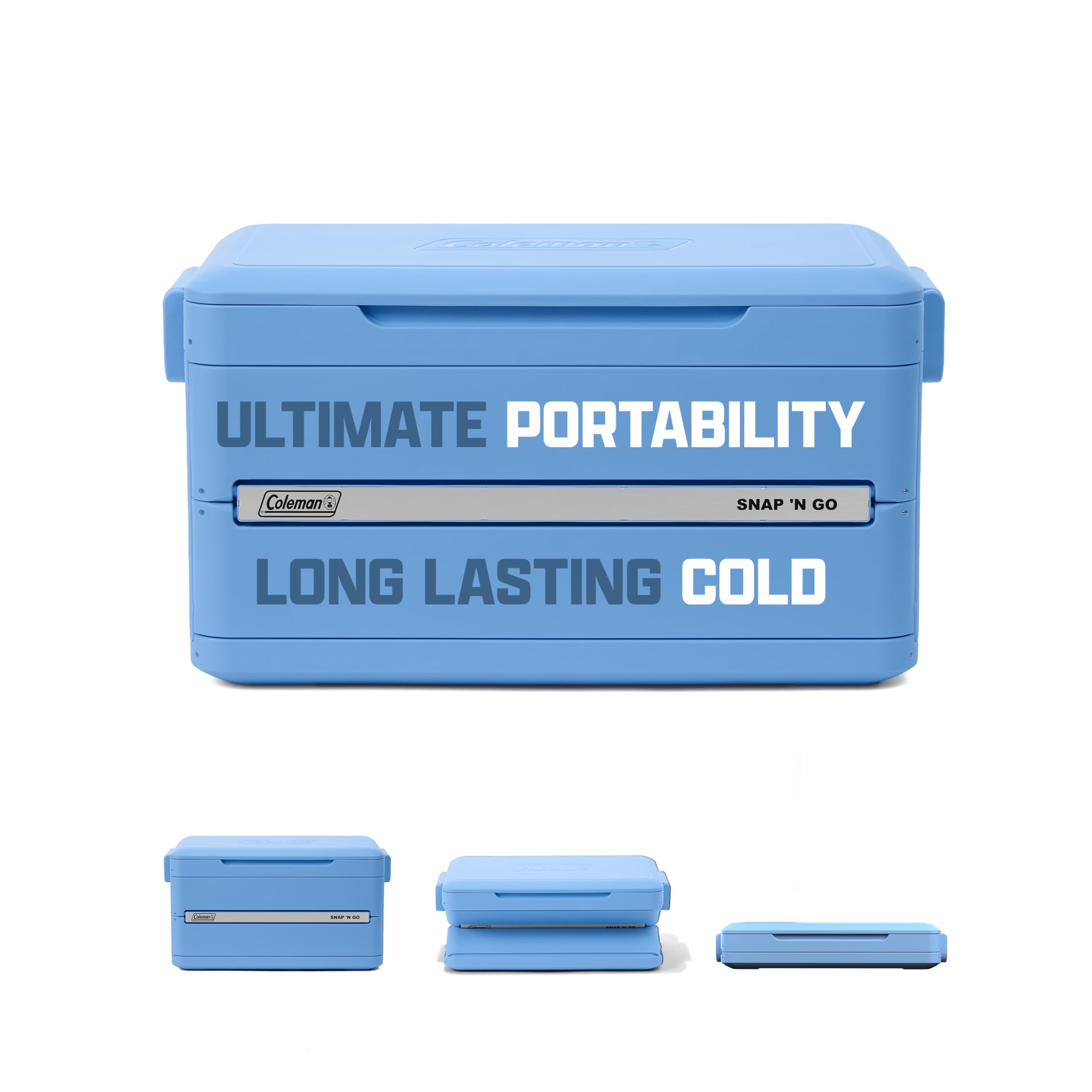 Coleman Snap N Go 45qt Collapsible Hard Cooler, Keeps ice Cold for up to 55 Hours, Holds up to 76 cans, Collapses up to 1/3 its Size, Can Hold up to 200 pounds, Blue Sky