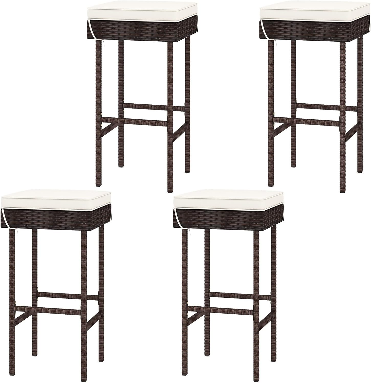 RELAX4LIFE Outdoor Bar Stools Set-of-2 - Wicker Rattan Backless Bar Chairs w/Seat Cushion, Footrest & Metal Frame, 400 LBS Weight Capacity, 28.5’’ Counter Height Barstools for Kitchen Island Patio (1)