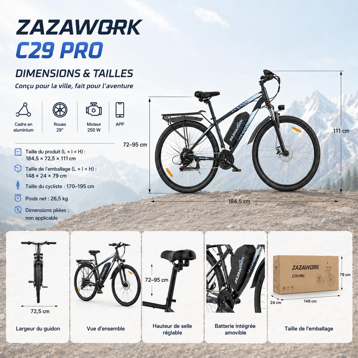 TIGUOWISH C29PRO Vélo Électrique Adulte,Batterie Amovible 48V Moteur Tout-Terrain,VTT 21 Vitesses,Freins à Disques Sécurisés,Écran LCD Intelligent,Éclairage LED Haute Luminosité