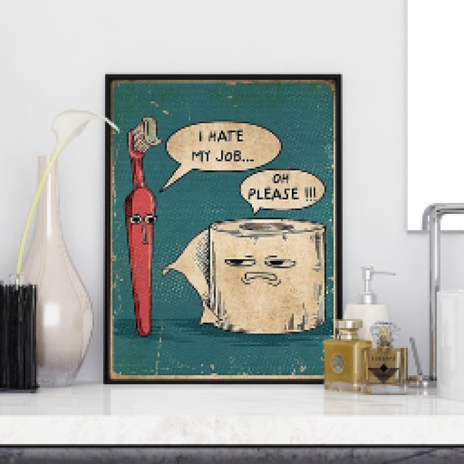 Cartello Da Bagno Divertente In Metallo Vintage – 20x30 Cm, I Hate My Job Oh Please, Targa Da Parete Con Spazzolino E Carta Igienica, Decorazione Retrò Per WC