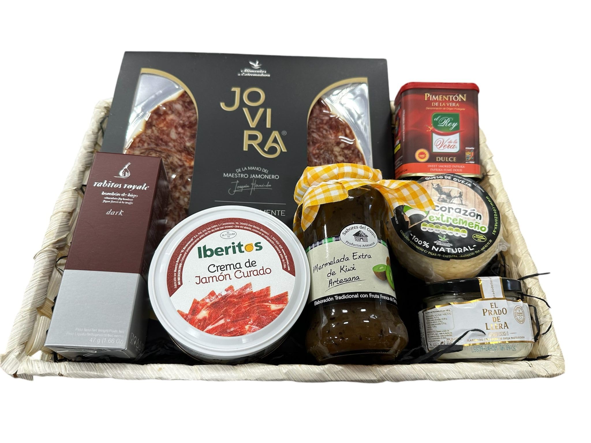 Cesta de Regalo Sin Gluten para Navidad con Queso de Oveja, Salchichón de Bellota, Paté de Jamón Curado, Pimentón de la Vera – Corazón Extremeño