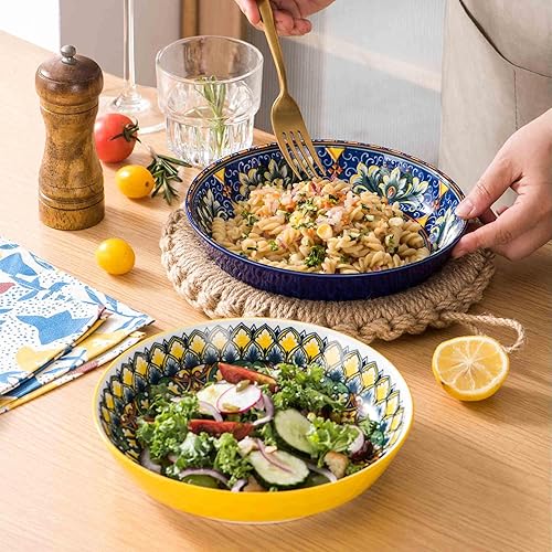 Miniatura 4 de Henten Home Juego de 6 cuencos de porcelana para pasta de 32 onzas, cuencos de cerámica para sopa, cereales, frutas, estilo bohemio, aptos para