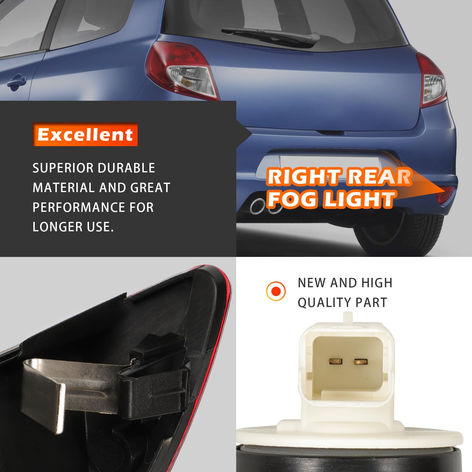 KASturbo - Fendinebbia posteriore destro per Renault Clio Mk3 Hatchback 2007-2012, sostituisce 8200776054 8200776121