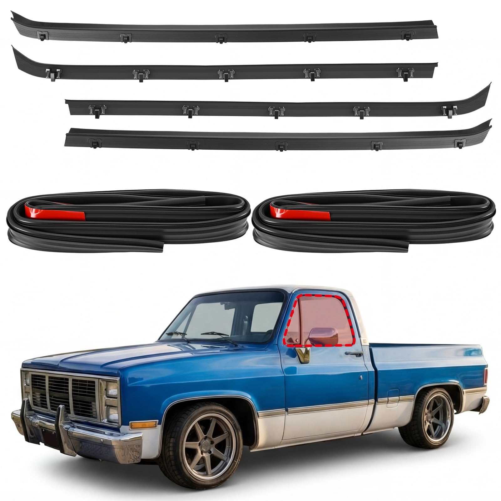 WILLBOND Front Door Window Weatherstrip Kit Including Trim Strips, Windshield Seals and Channel Seals Compatible with C1500 C2500 C3500 K1500 K2500 K3500 C10 C20 C30 K10 K20 K30 R1500 R2500