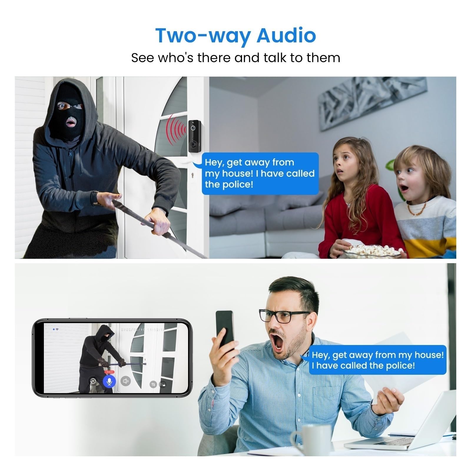 Caméra Vidéo Intelligente Étanche WiFi Interphone Visuel Vision Nocturne IP Sonnette PIR Caméra sans Fil(Color:Option 8)