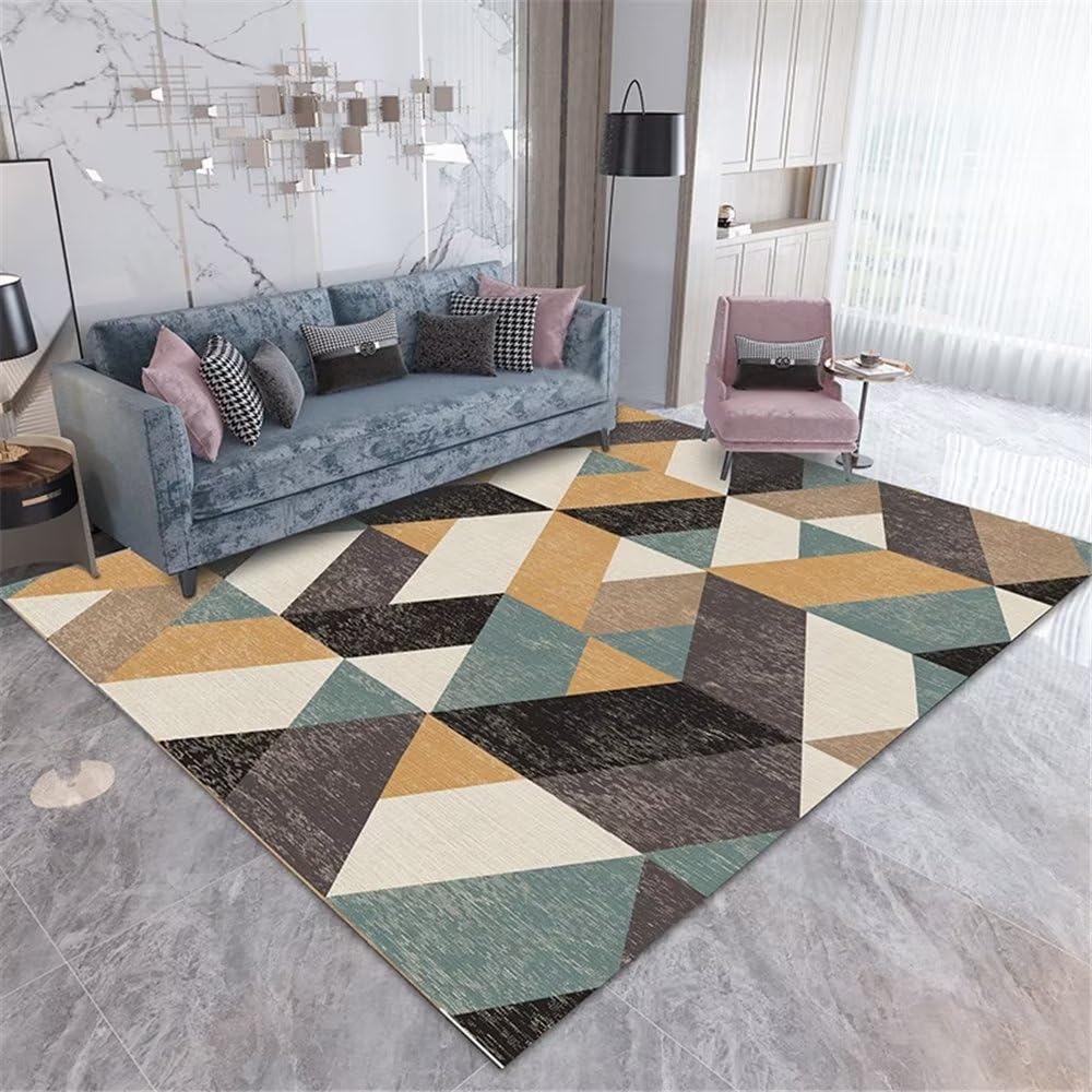 Tapis de salon géométrique marron 180x280cm en poil court moderne