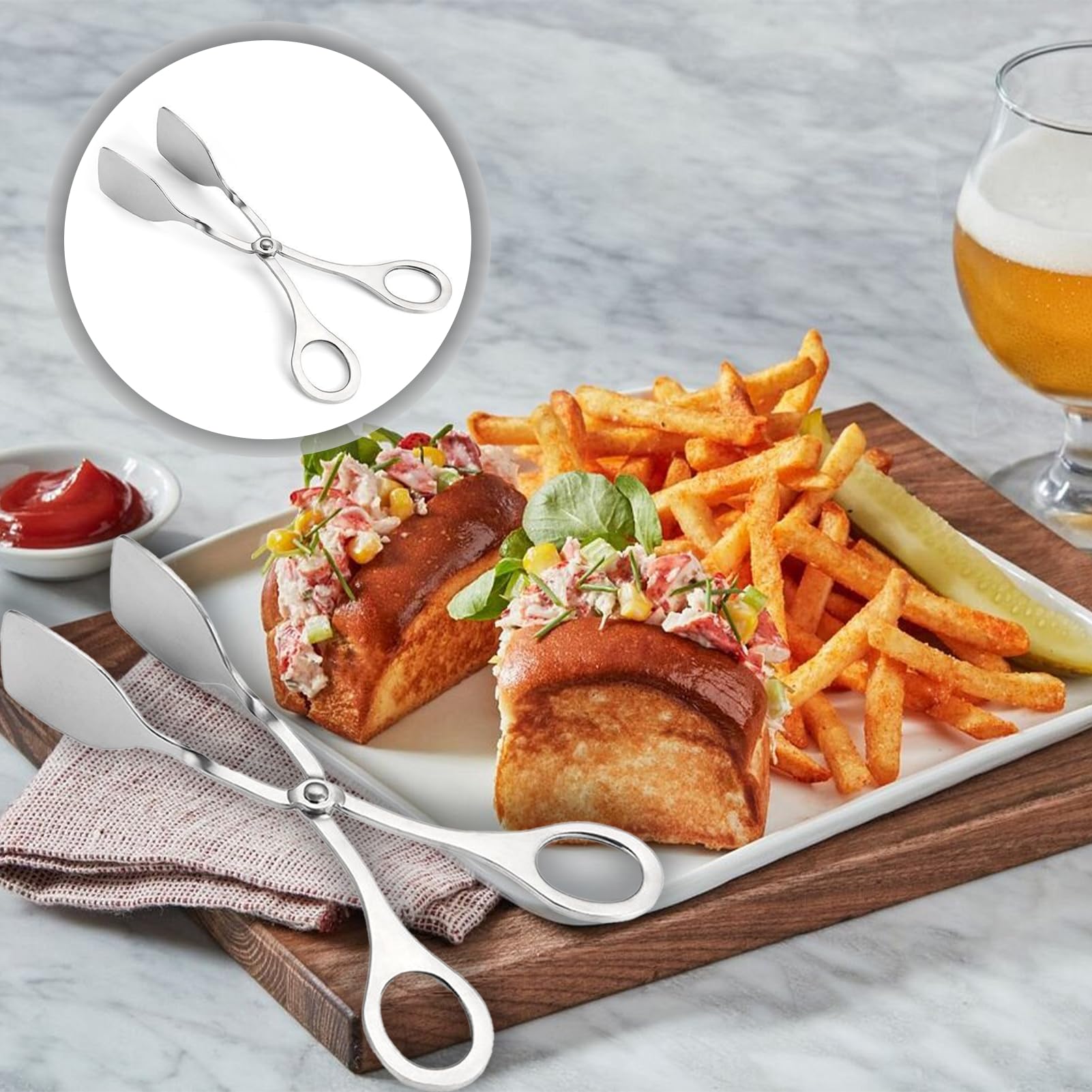 Thstheaven Voedseltang 24 cm, zware roestvrijstalen keukentang voor koken, barbecue, serveerschaar tang - buffettang
