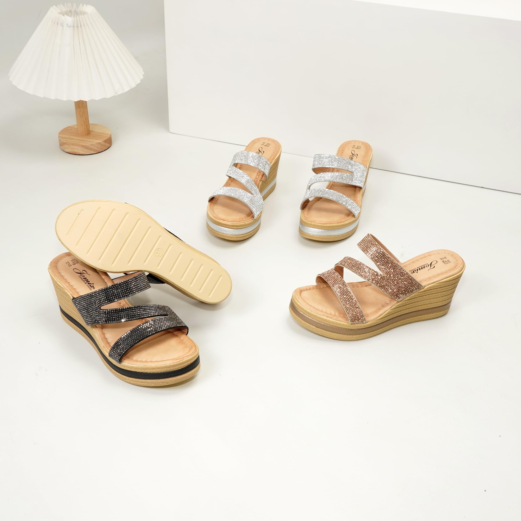 JOMIX Sandalias Mujer Verano con Cuña Chanclas Mujer con Brillantes Plataforma Calzado de Verano Cómodo y Elegante