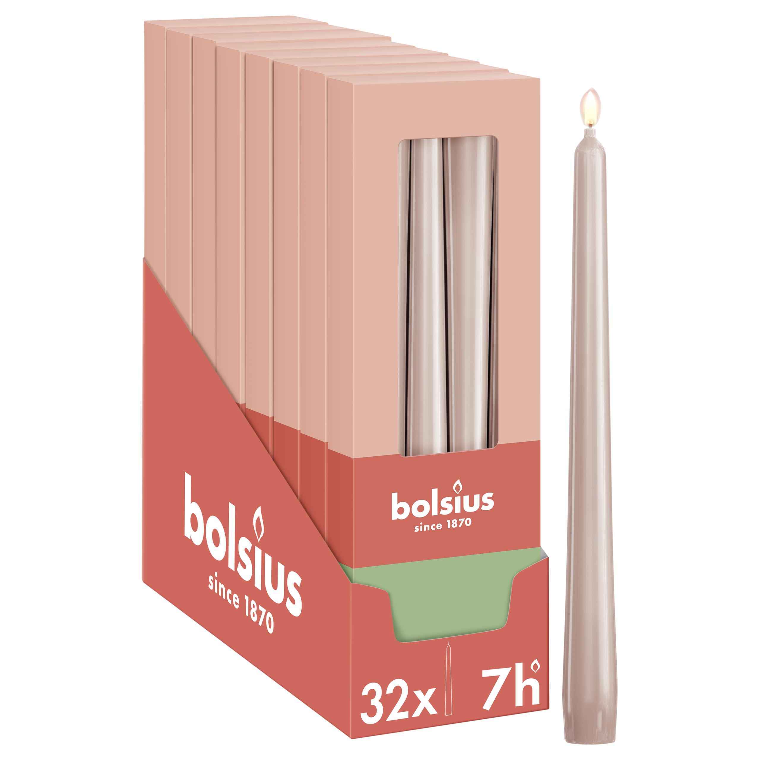 Bolsius Essentials - Candele a punta liscia - rosa chiaro - 24,5 cm - 32 pezzi - 7,5 ore - candele decorative - senza olio di palma - con cera vegetale naturale