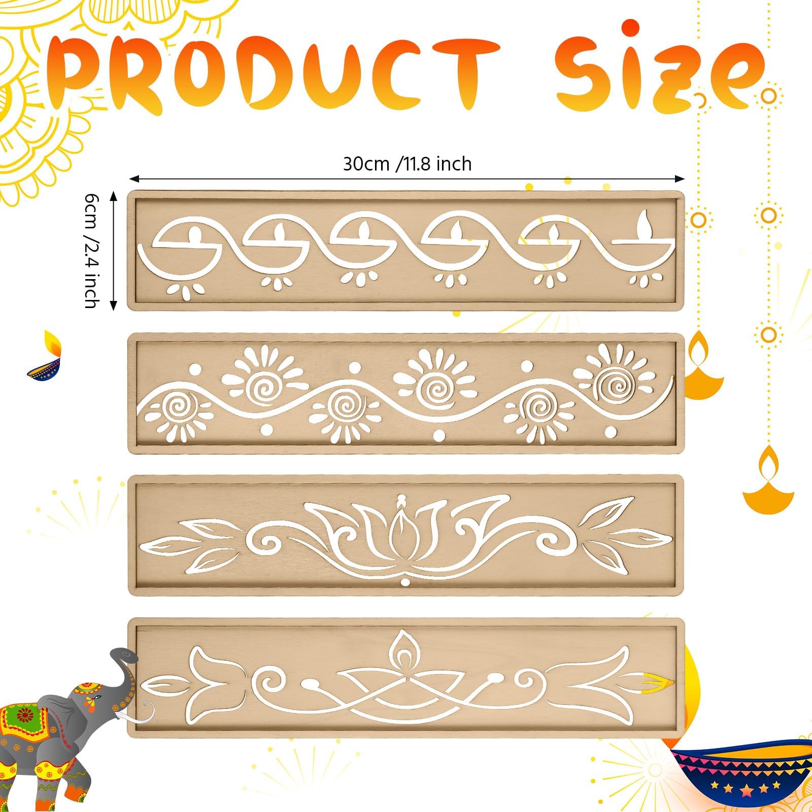 Stencil Rangoli in Legno Set 4 Pezzi Modelli Decorativi Mandala Fiori Riutilizzabili per Pittura Decorazione Pavimento