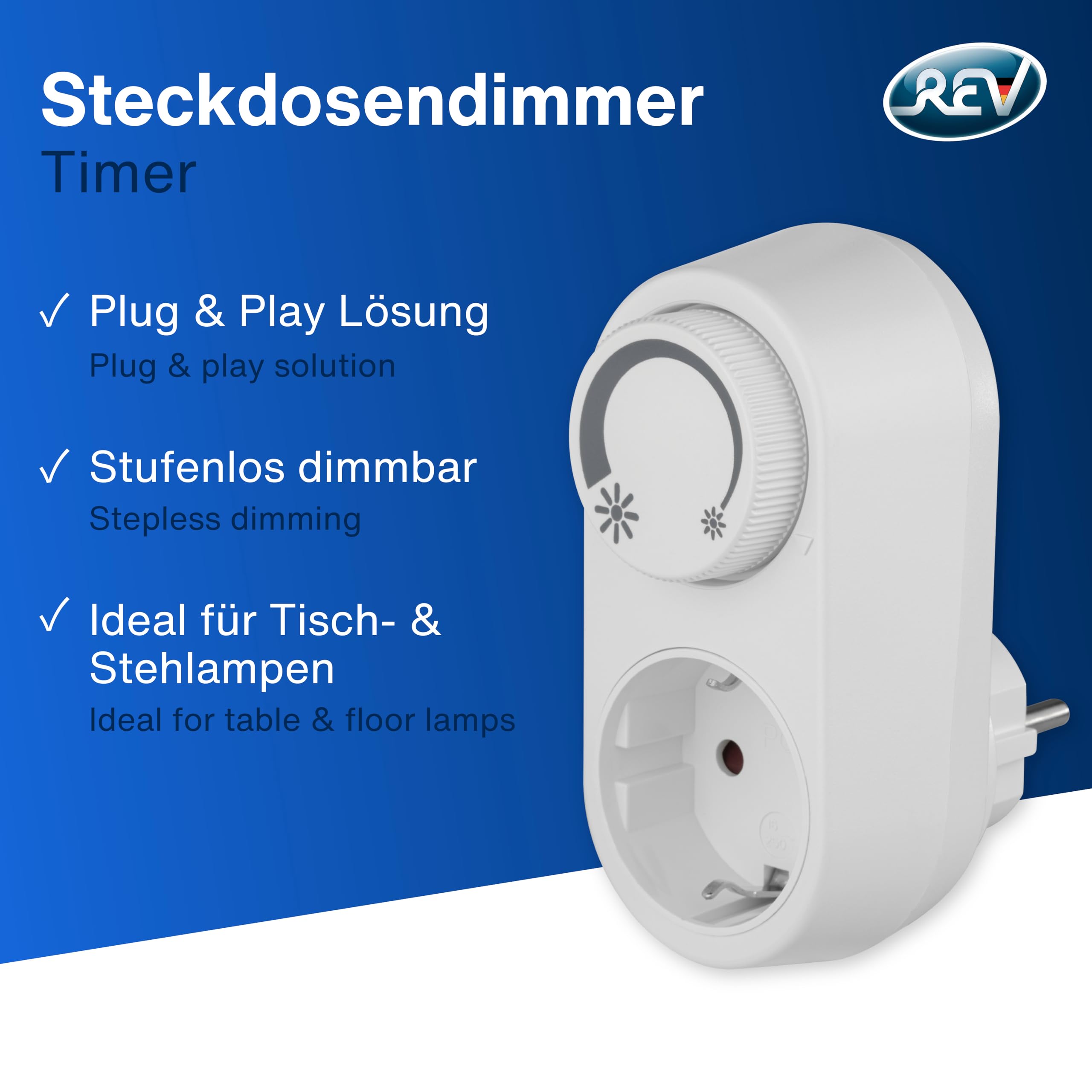 REV Variateur, adaptateur de gradateur LED avec prise unidirectionnelle, contrôle de la luminosité, blanc