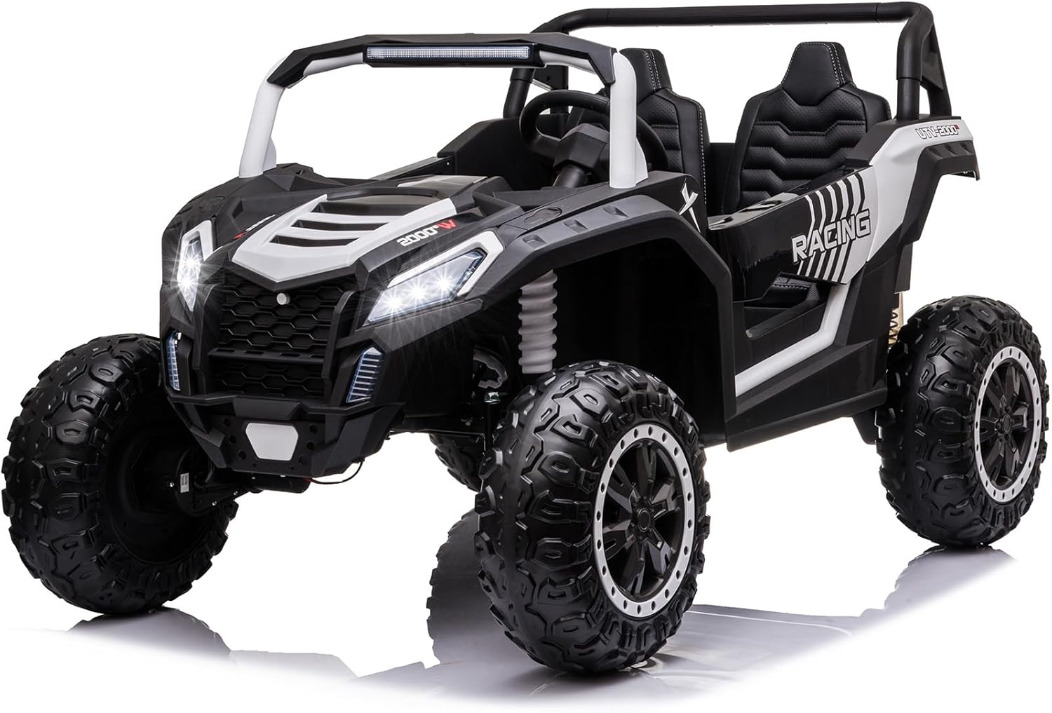 NEWQIDA XXXL 24V Ride On Toys for Big Kids UTV 2 Seater Electric Car w/Remote Control, 4WD Off-Road Side by Side, Max 220lbs, 24.8" Spacious Seat, EVA Tires, Up to 5.6 MPH, Rear Shock Absorbor, Black