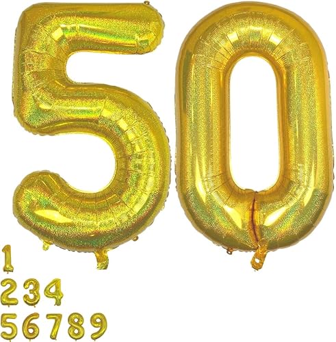 DIWULI Globos dorados de 40 pulgadas, globos grandes del número 50, globos dorados grandes, decoraciones de fiesta de cumpleaños de 50 años,