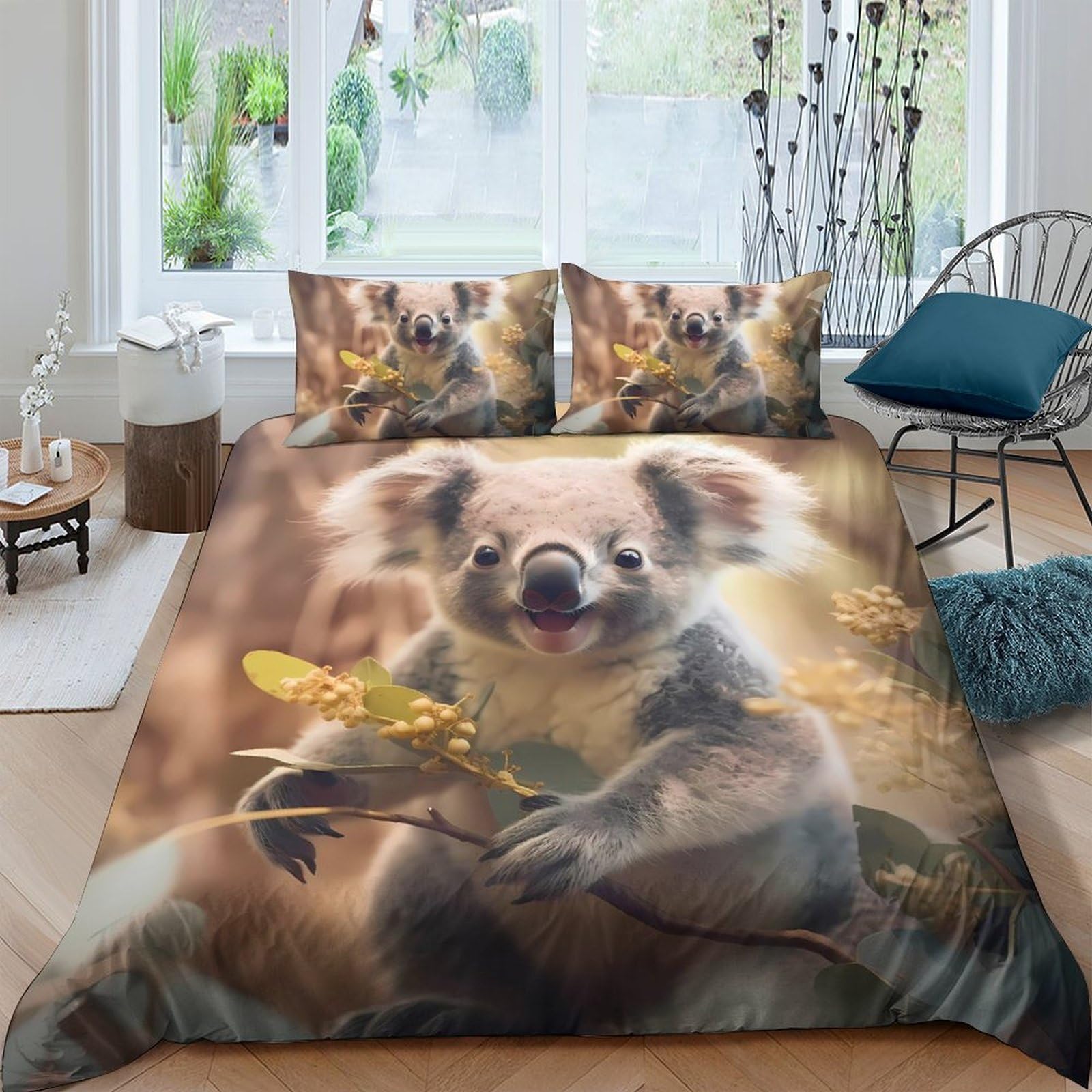Ctjqhvkz Style-1 3D Printed Koala Forest Fitted Sheet Microfiber Soft Anti-Slip Bed Cover Washable For Bedroom Guest Room Decor Single（135X200cm）
