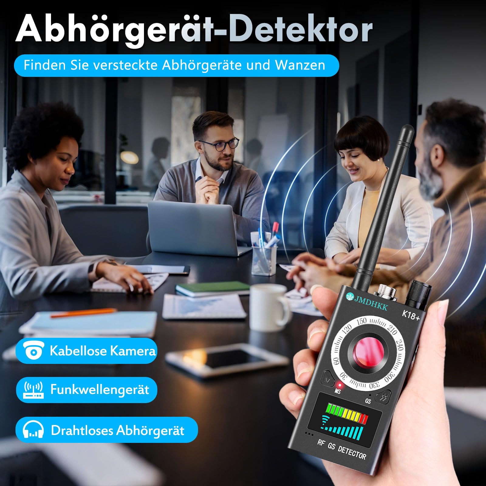 JMDHKK K18+ Versteckter Kamera-Detektor, Spionagekamera-Finder, Wanzendetektor, Magnetfeld-Detektor, Abhörgerät-Detektor für Sicherheit zu Hause, im Büro, Hotel und auf Reisen(Grau)