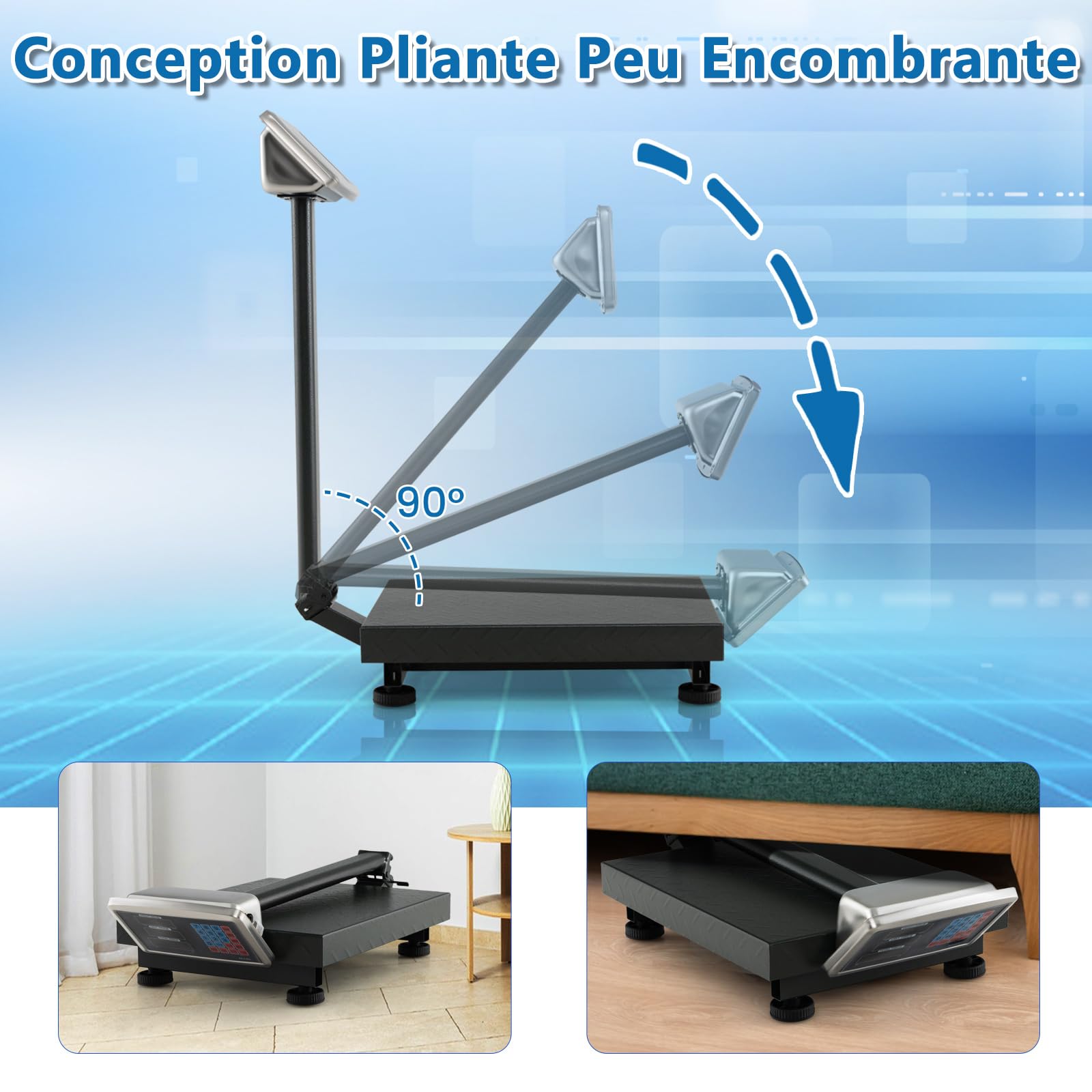 COSTWAY Balance Plateforme Professionnelle Industrielle avec Écran LED, Balance Numérique Pliante, Capacité 300 Kg, Précision 50 g, Autonomie 10 h, pour Colis, Entrepôts, Bagages (Noir)