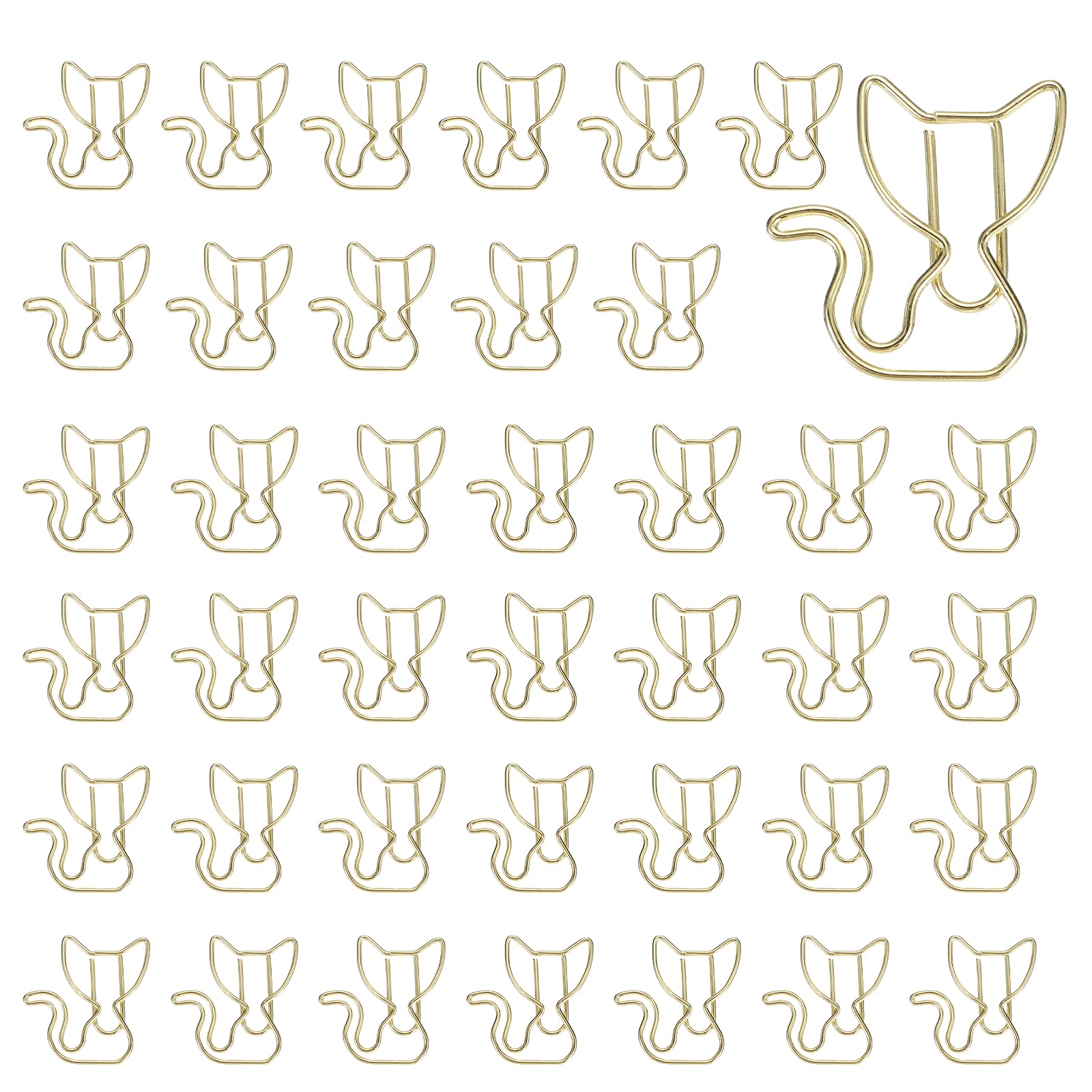 PATIKIL 40Pcs Paper Clip, Cat Shape Metal Paper Clip Rust-Proof Small Cute Lovely Decorative Bookmarks for Notebook Document Office Home Supplies, Gold