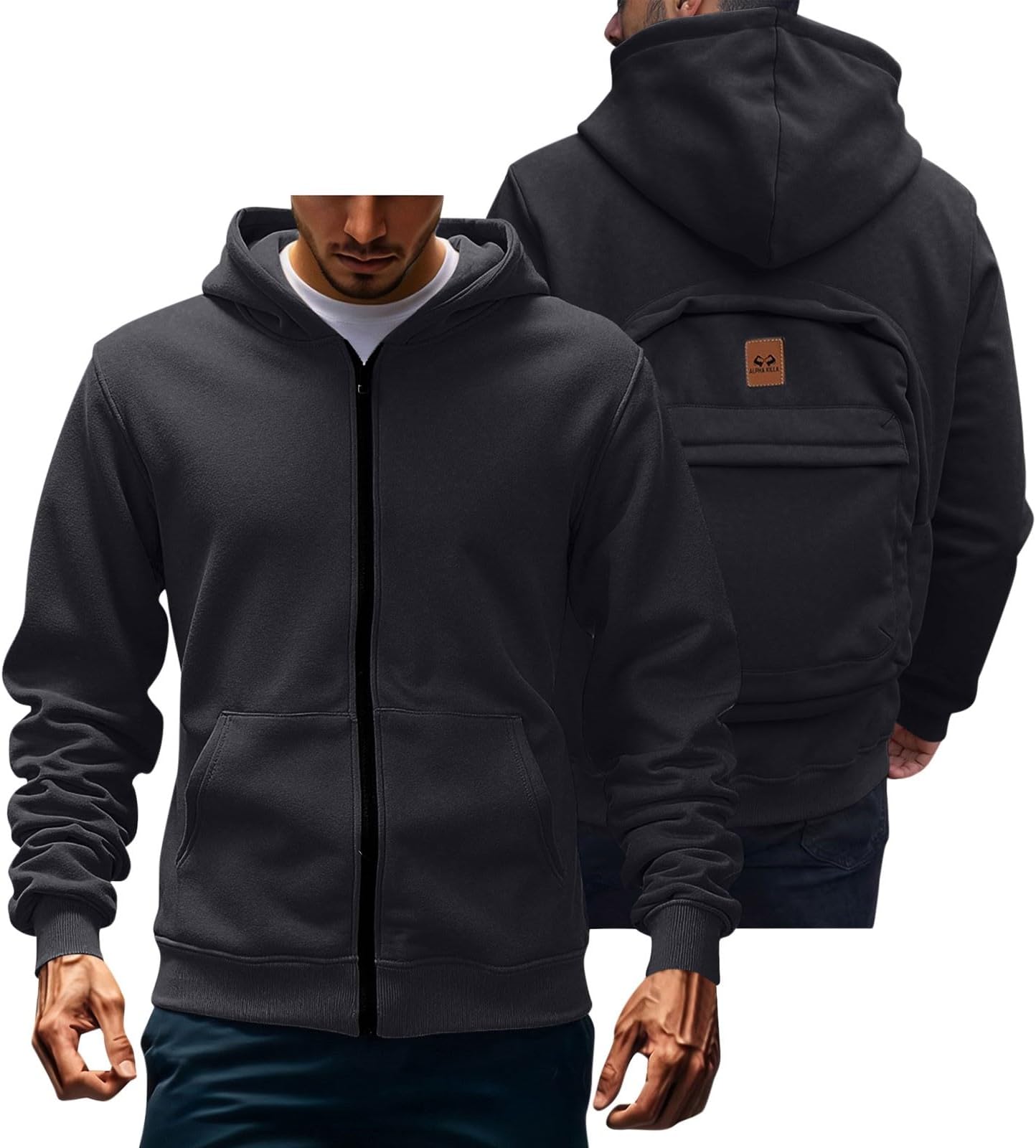 Backpack Hoodie For Men Winter Full Zip Jackets Long Sleeve Lightweight Travel Sweatshirts With Backpack Pockets
