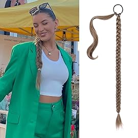 SEIKEA Long Braided Ponytail Extension with Hair Tie Straight Wrap Around Hair Extensions Ponytail Natural Soft Synthetic Hair Piece Daily Wear 26 Inch 140 Gram Dark Ash Blonde with Highlights
