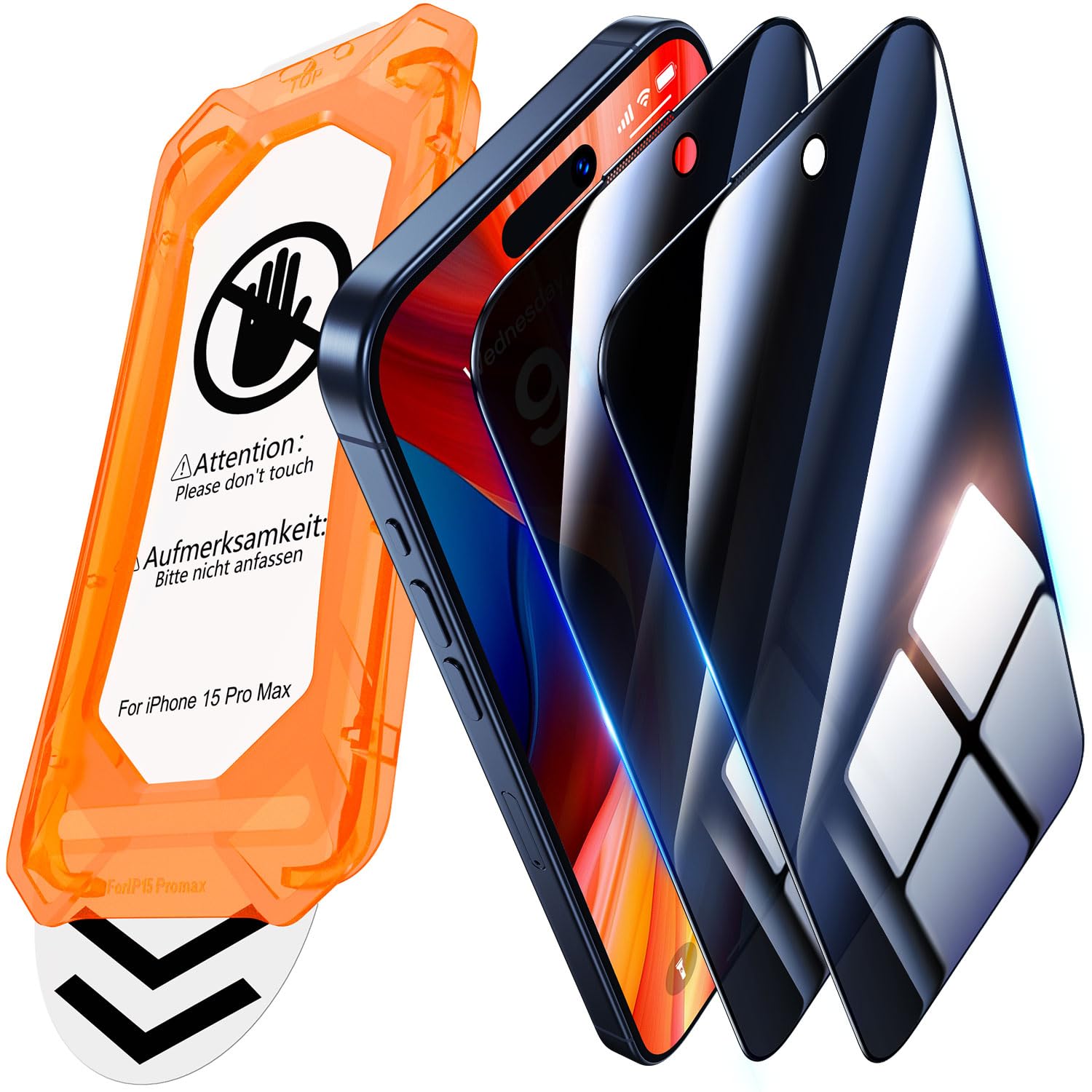 UniqueMe per iPhone 15 Pro Privacy Pellicola Protettiva - [Protezione Completa del Display] Anti Spia Privacy Vetro Temperato per iPhone 15 Pro, Installazione Automatica, 2 Pezzi