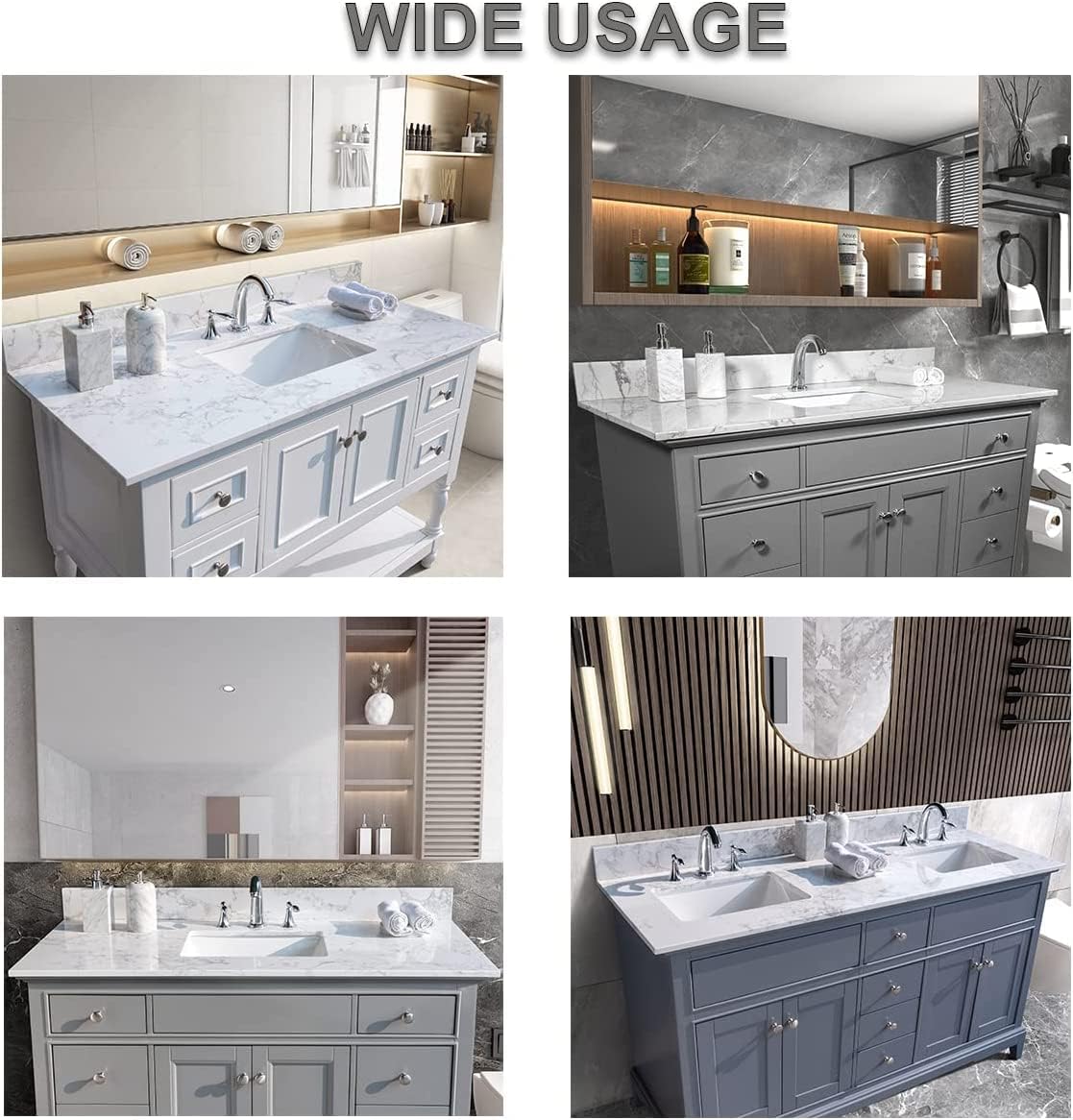 31" x 22" Bathroom Vanity Sink Top, Three Hole Engineered Stone Vanity Top with Undermounted Rectangular Ceramic Sink & Backsplash, No Cabinet