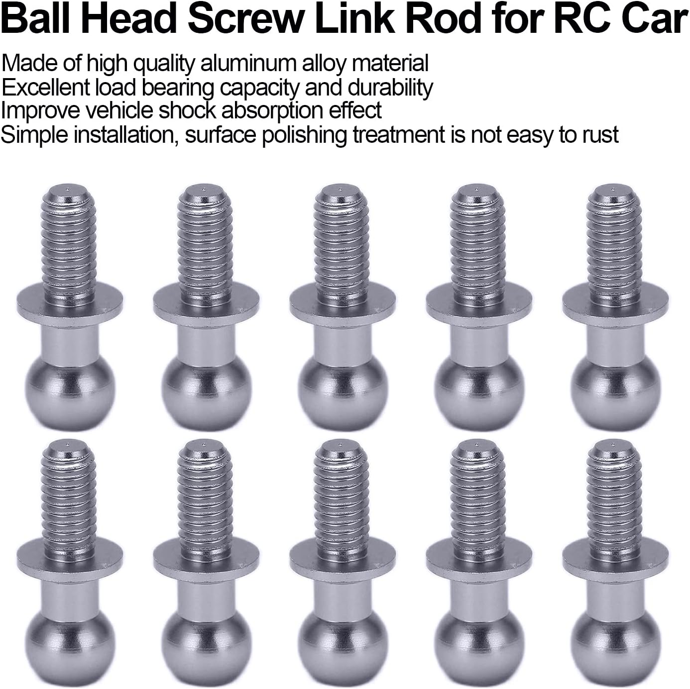10pcs RC Aluminum Alloy Ball Link Track Rod Ball Screw Link Rod Shock Absorber End Compatible with TT01 TT02 RC Car(Sliver)
