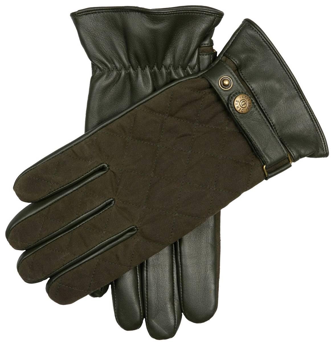 Dents Men's Green Bruton Waxed Cotton Quilted Touchscreen Leather Gloves - Olive - Large