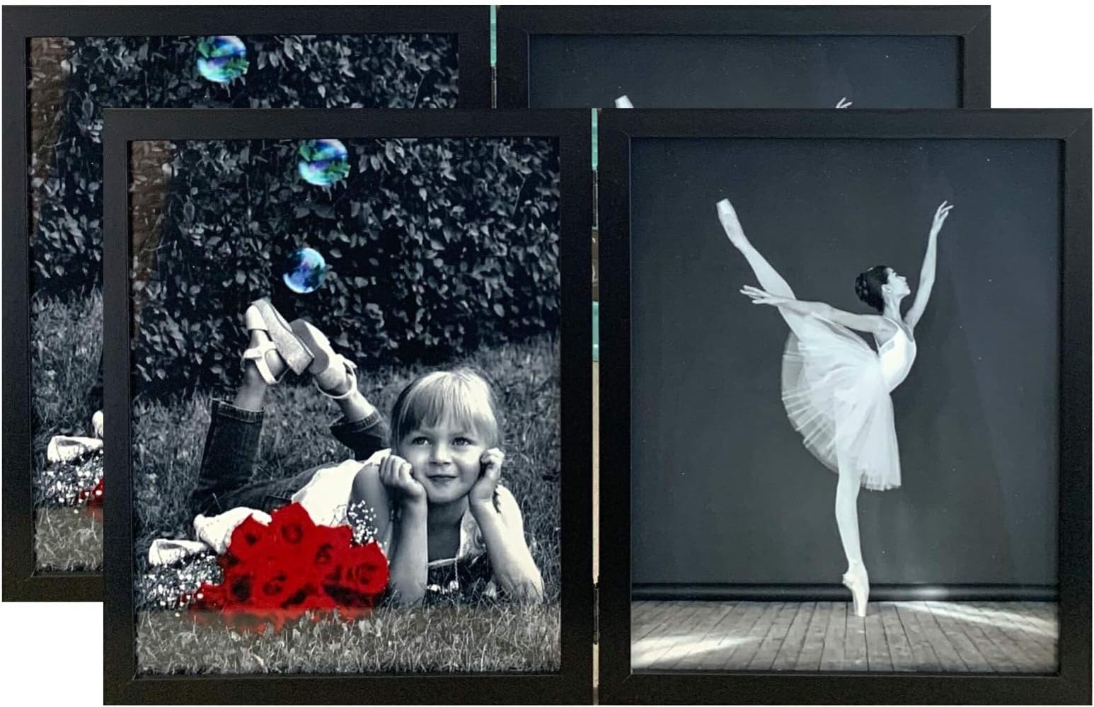 Tasse Verre 8x10 Black Folding Picture Frames (2-Pack) with HIGH DEFINITION GLASS - Displays Two Collage Dual Pictures, Double Hinged Wood Picture Frame Stands Vertically on Desktop or Table Top