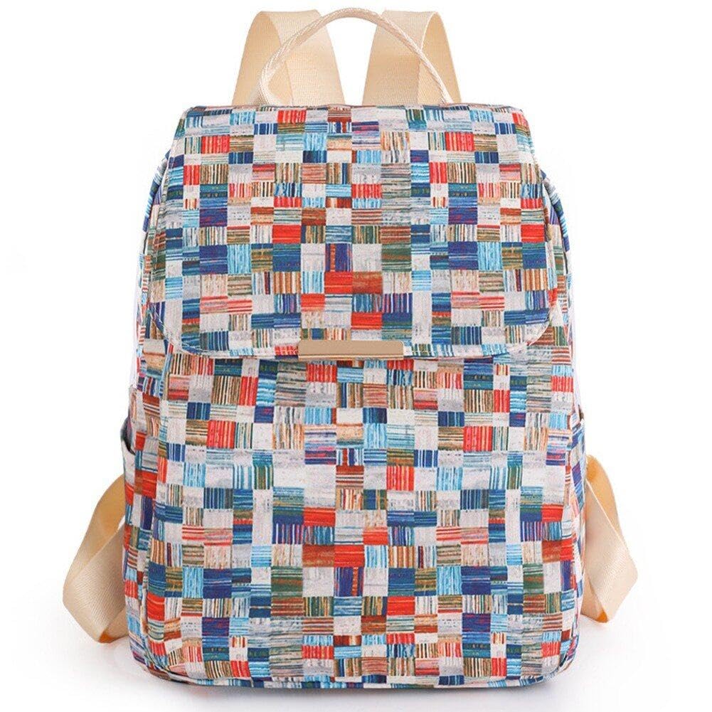 Sac à dos coloré rayé vérifié en nylon style vintage pour femme